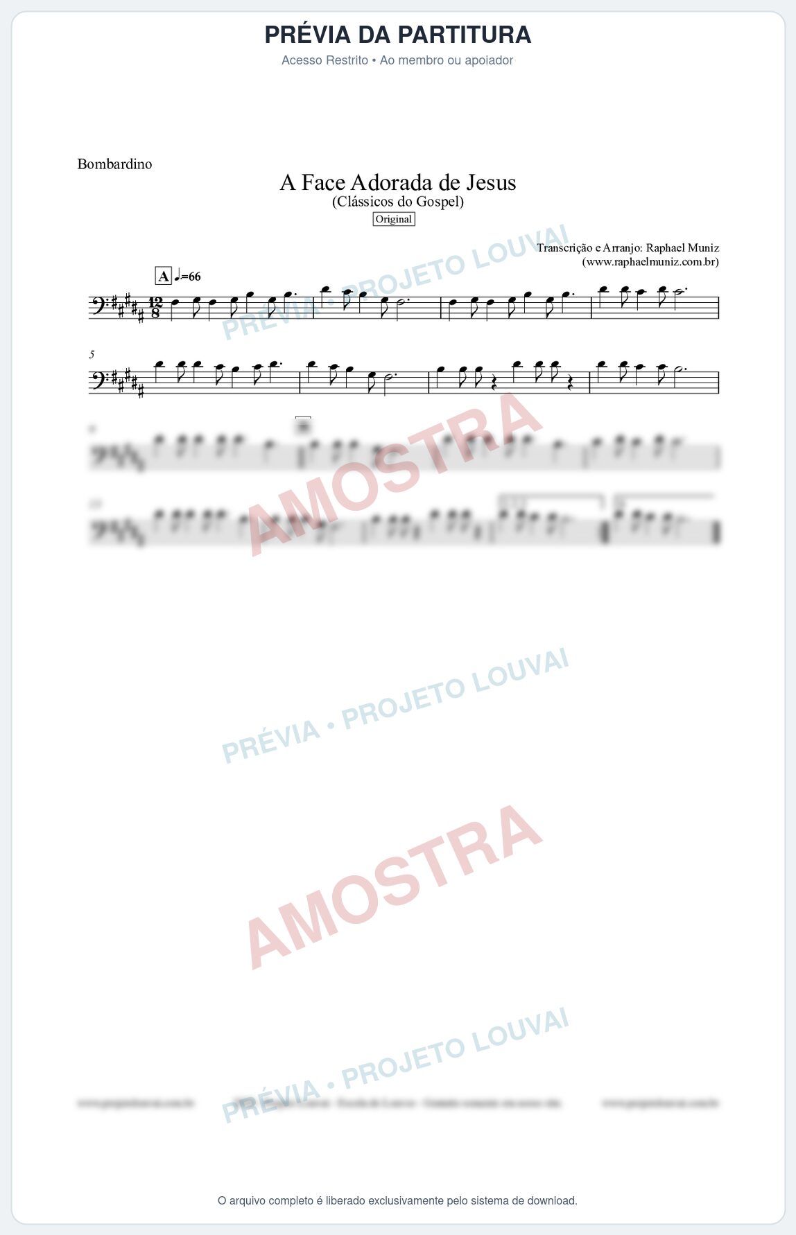 Prévia protegida da primeira página da partitura Partitura para Bombardino - A Face Adorada de Jesus - Harpa Cristã 304 (Tom A) - Clássicos do Gospel