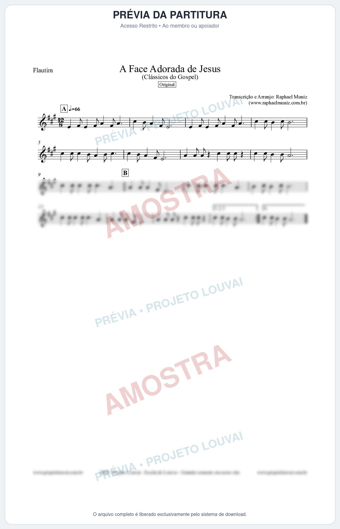 Prévia protegida da primeira página da partitura Partitura para Flautim - A Face Adorada de Jesus - Harpa Cristã 304 (Tom A) - Clássicos do Gospel
