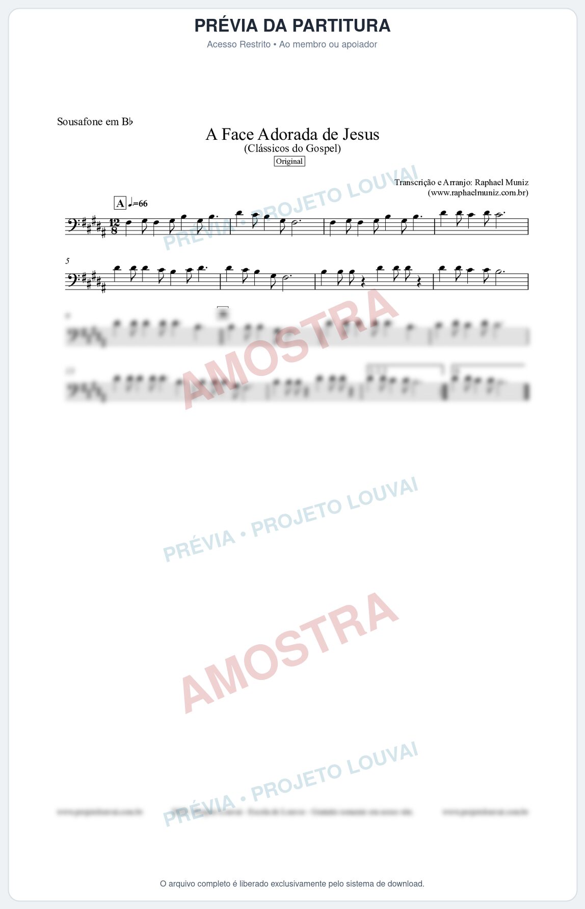 Prévia protegida da primeira página da partitura Partitura para Sousafone em Bb - A Face Adorada de Jesus - Harpa Cristã 304 (Tom A) - Clássicos do Gospel