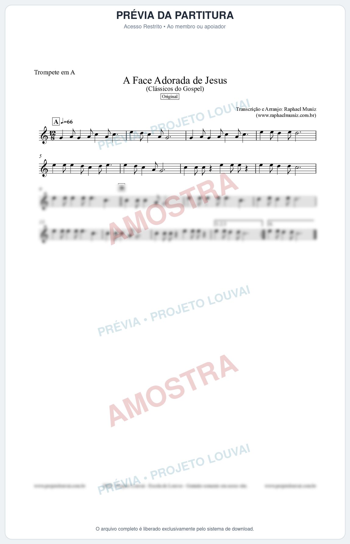Prévia protegida da primeira página da partitura Partitura para Trompete em A - A Face Adorada de Jesus - Harpa Cristã 304 (Tom A) - Clássicos do Gospel