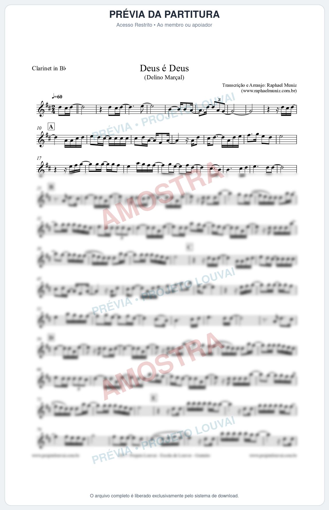 Prévia protegida da primeira página da partitura Partitura para Clarinete - Deus é Deus - Delino Marçal
