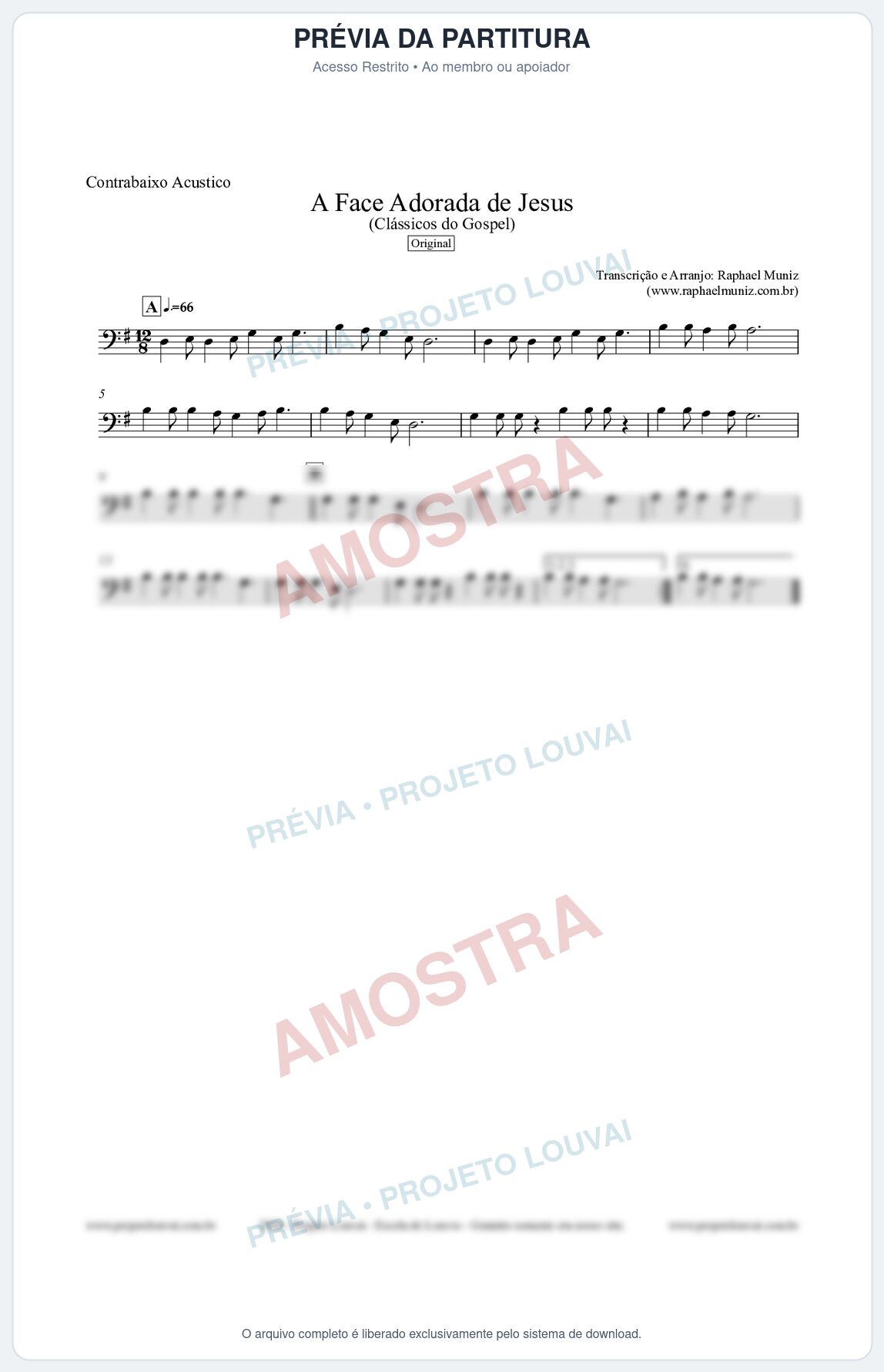 Prévia protegida da primeira página da partitura Partitura para Contrabaixo Acústico - A Face Adorada de Jesus - Harpa Cristã 304 (Tom G) - Clássicos do Gospel