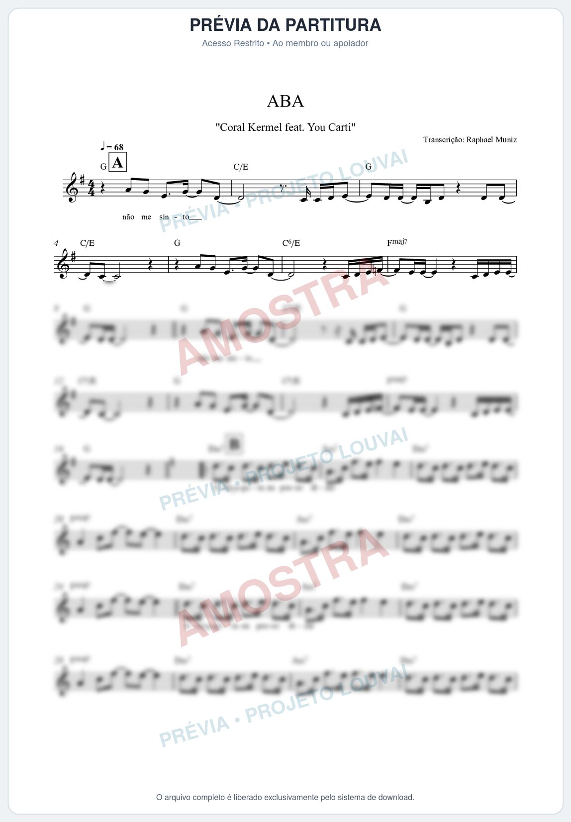 Prévia protegida da primeira página da partitura Partitura da música Aba - Kemuel - Tom G
