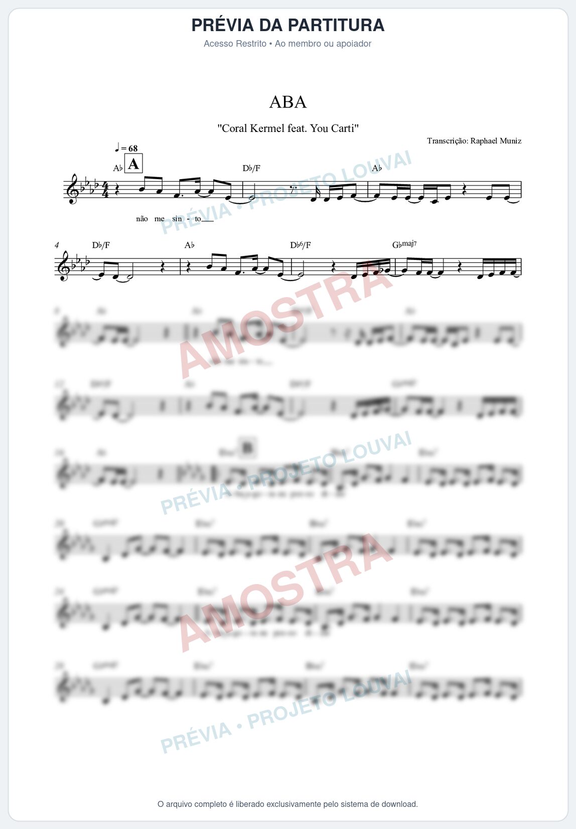 Prévia protegida da primeira página da partitura Partitura da música Aba - Kemuel - Tom Ab