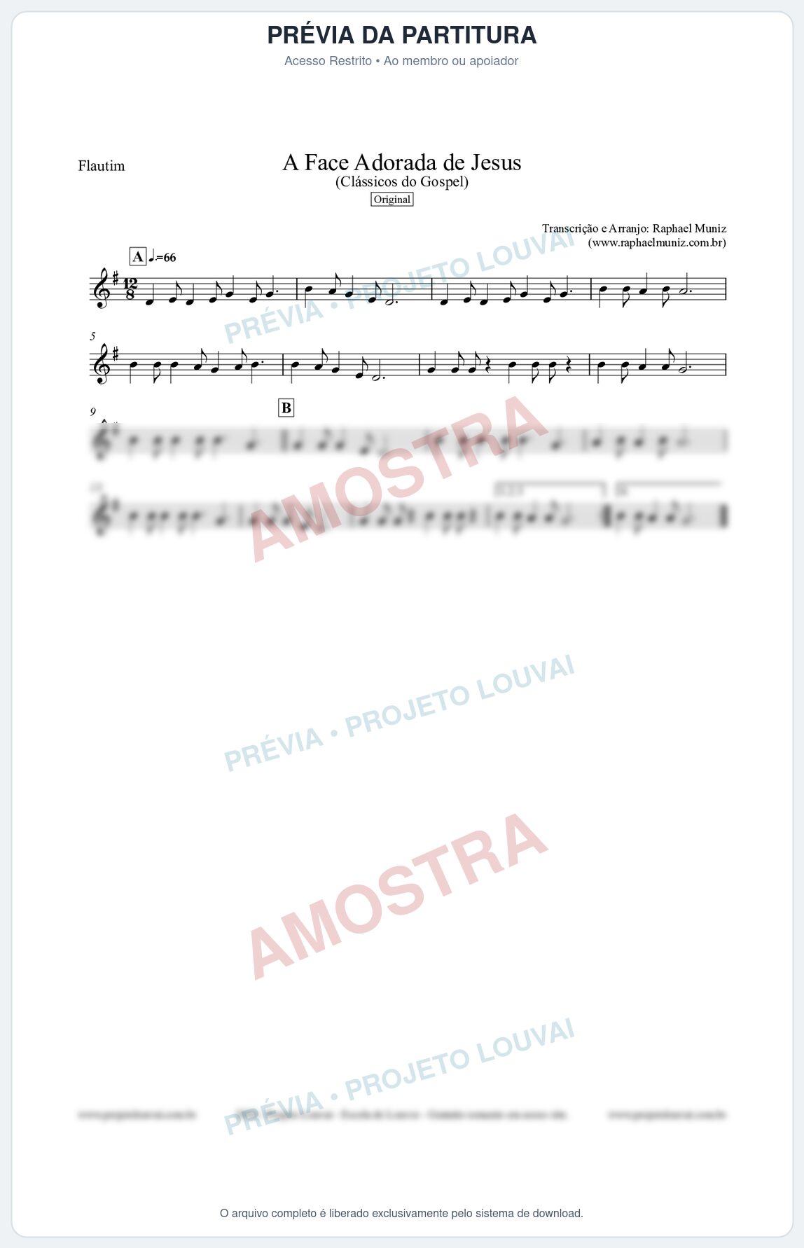 Prévia protegida da primeira página da partitura Partitura para Flautim - A Face Adorada de Jesus - Harpa Cristã 304 (Tom G) - Clássicos do Gospel