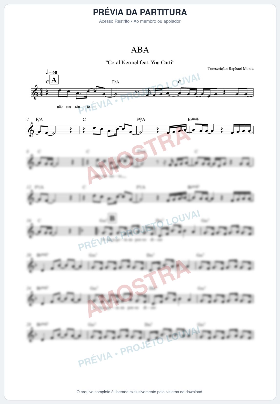Prévia protegida da primeira página da partitura Partitura da música Aba - Kemuel - Tom C