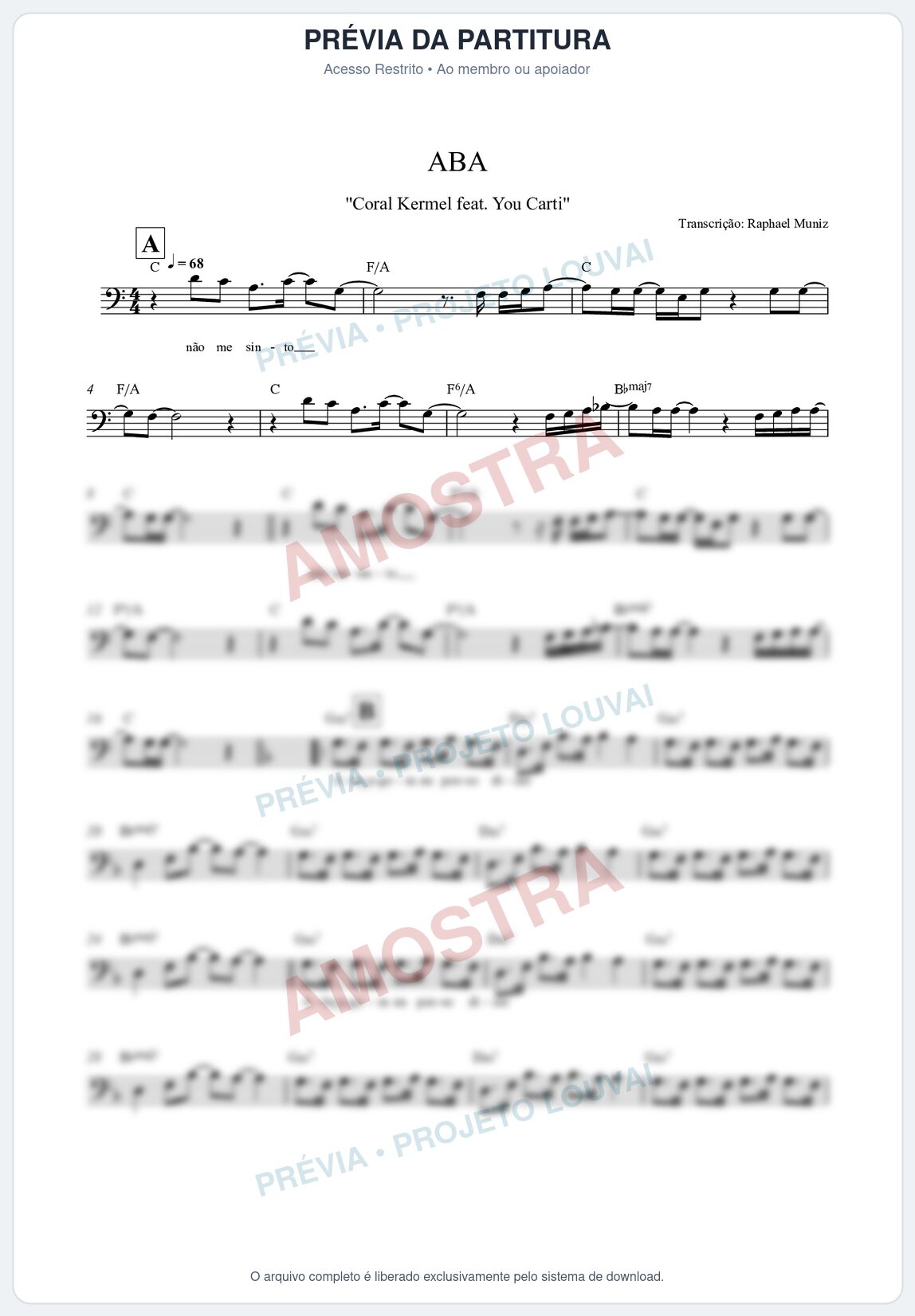 Prévia protegida da primeira página da partitura Partitura da música Aba - Kemuel - Tom C
