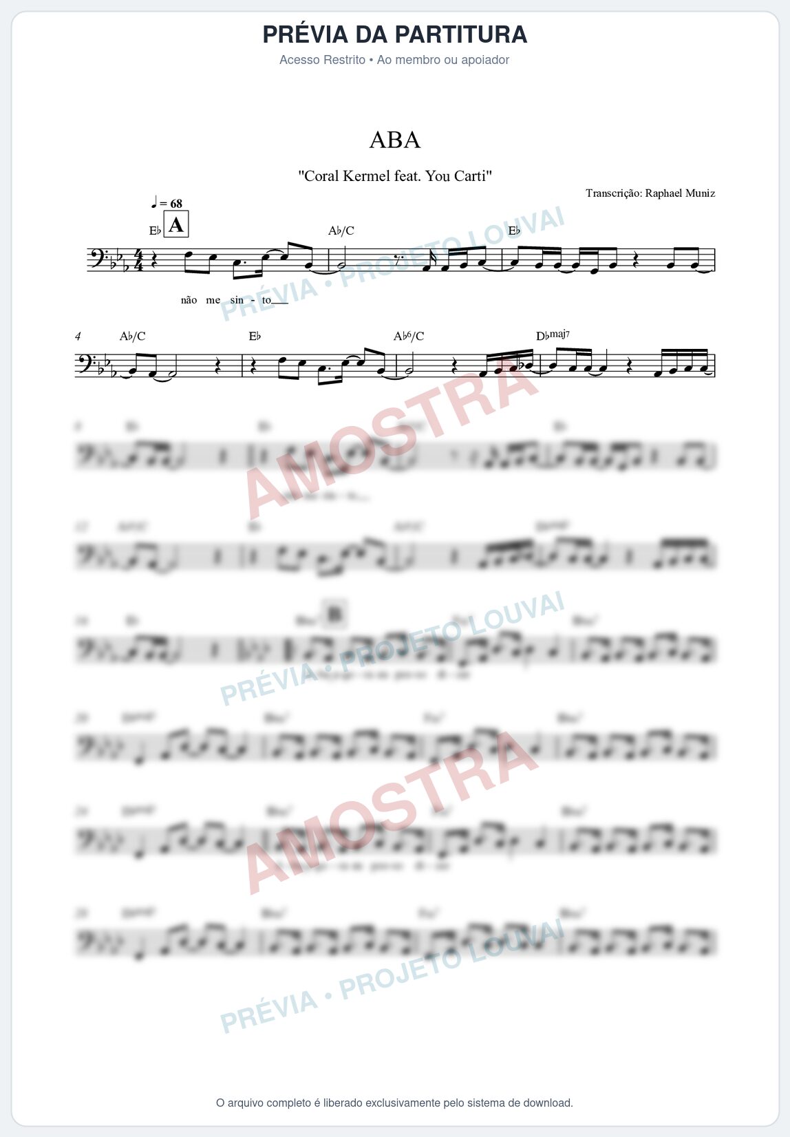 Prévia protegida da primeira página da partitura Partitura da música Aba - Kemuel - Tom Eb