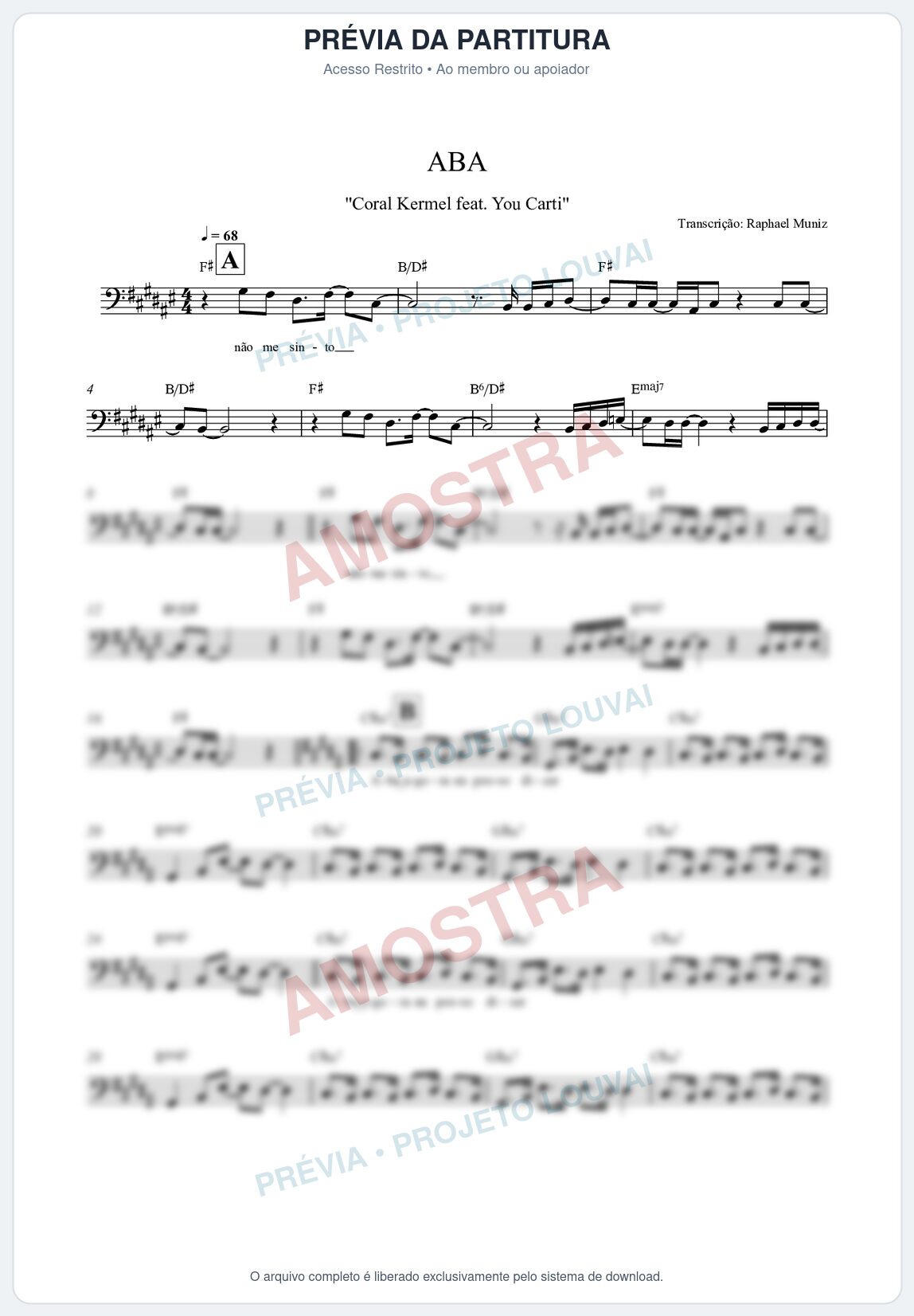 Prévia protegida da primeira página da partitura Partitura da música Aba - Kemuel - Tom F#