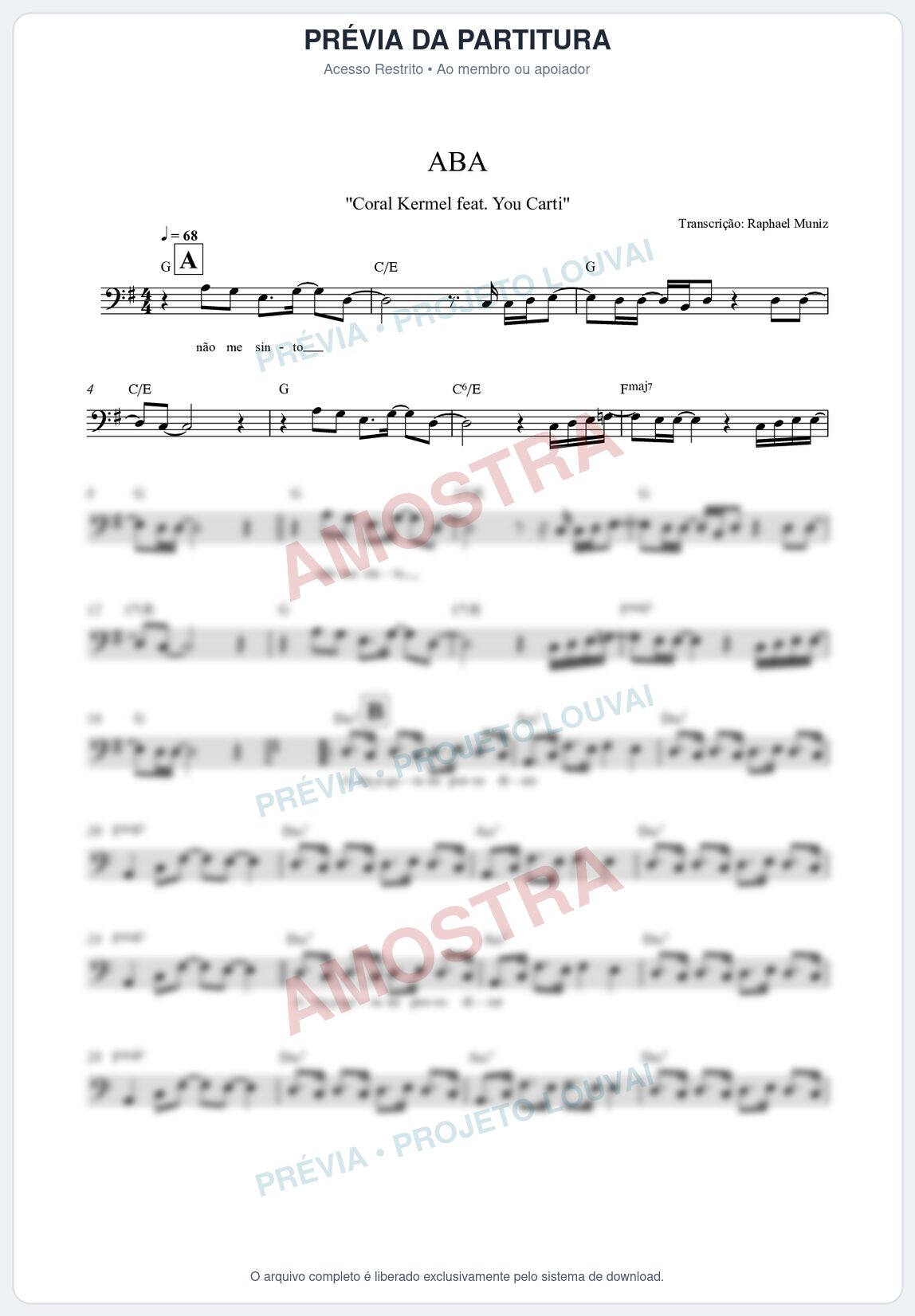 Prévia protegida da primeira página da partitura Partitura da música Aba - Kemuel - Tom G