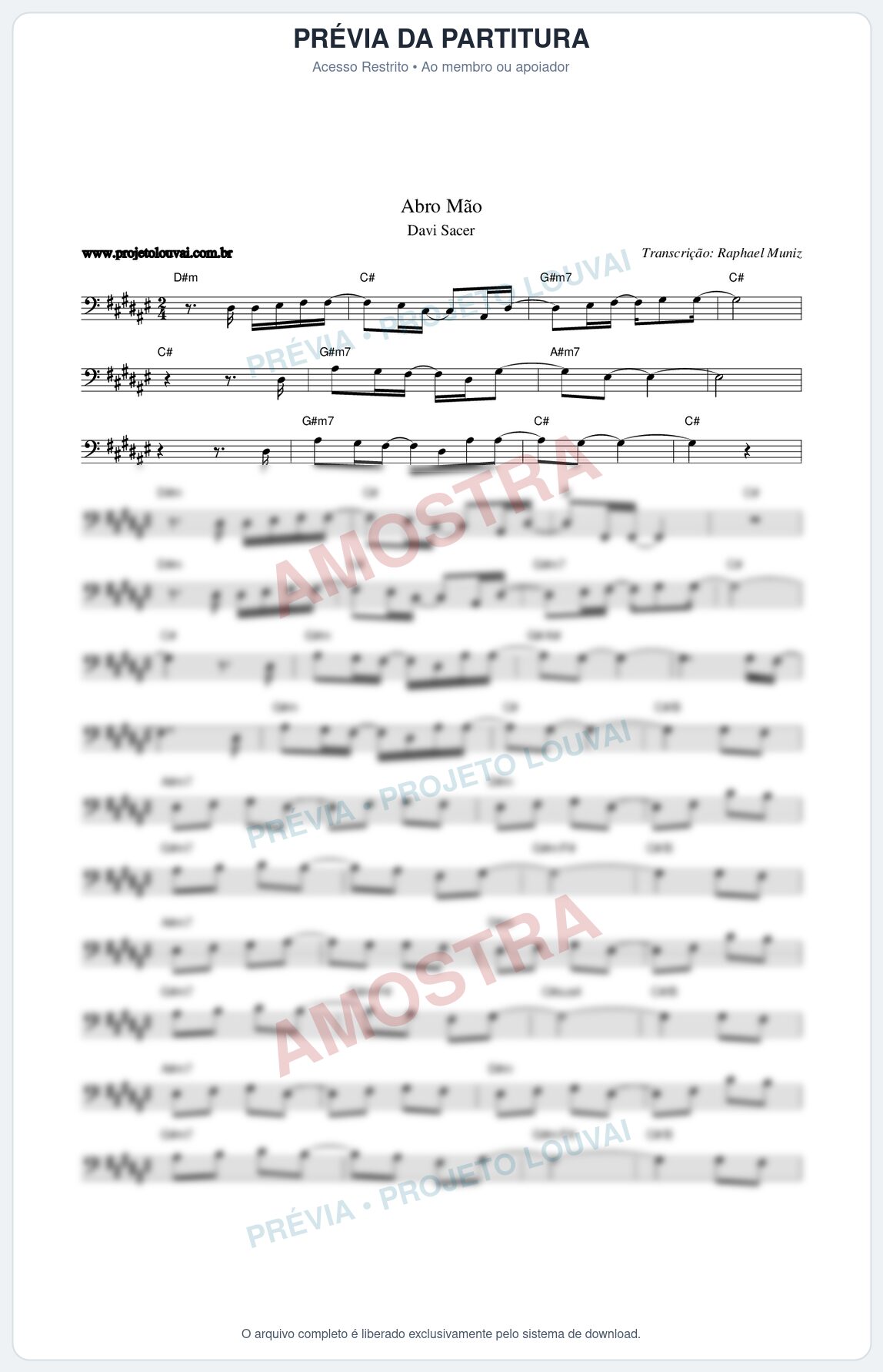 Prévia protegida da primeira página da partitura Partitura da música Abro Mão - Davi Sacer - Tom F#