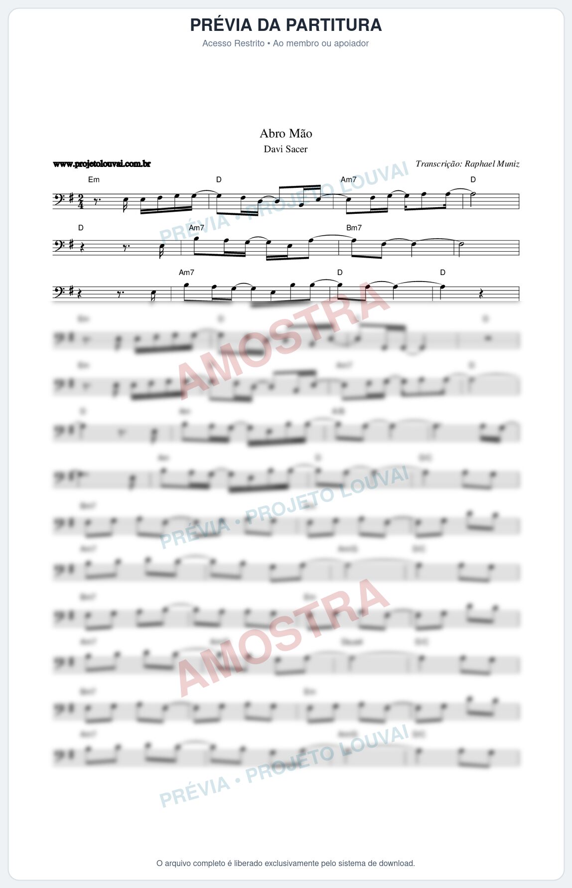 Prévia protegida da primeira página da partitura Partitura da música Abro Mão - Davi Sacer - Tom G