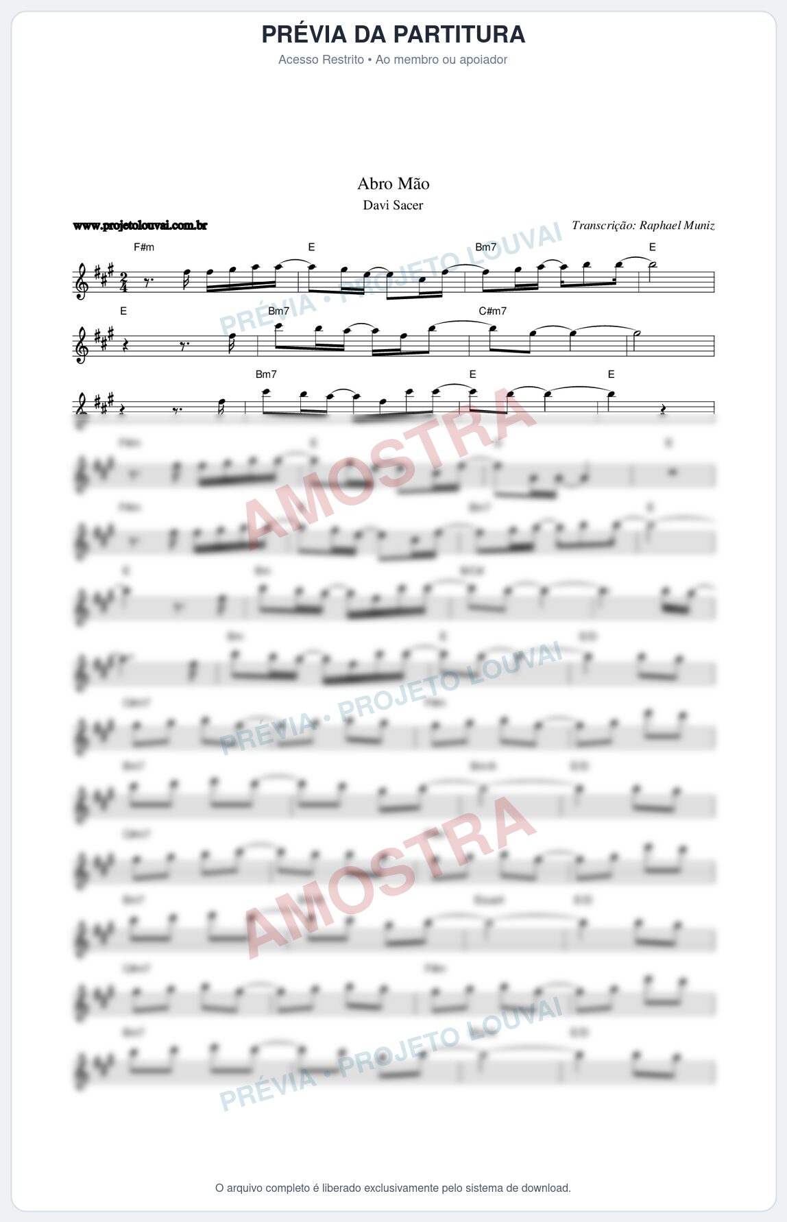 Prévia protegida da primeira página da partitura Partitura da música Abro Mão - Davi Sacer - Tom A