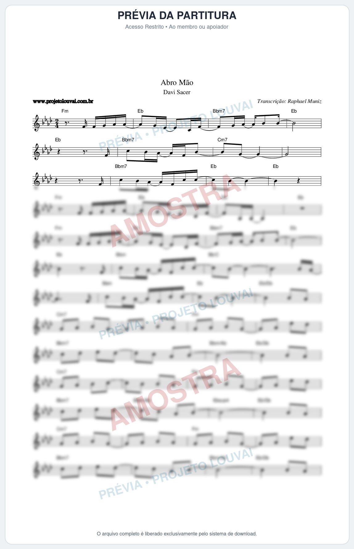 Prévia protegida da primeira página da partitura Partitura da música Abro Mão - Davi Sacer - Tom Ab