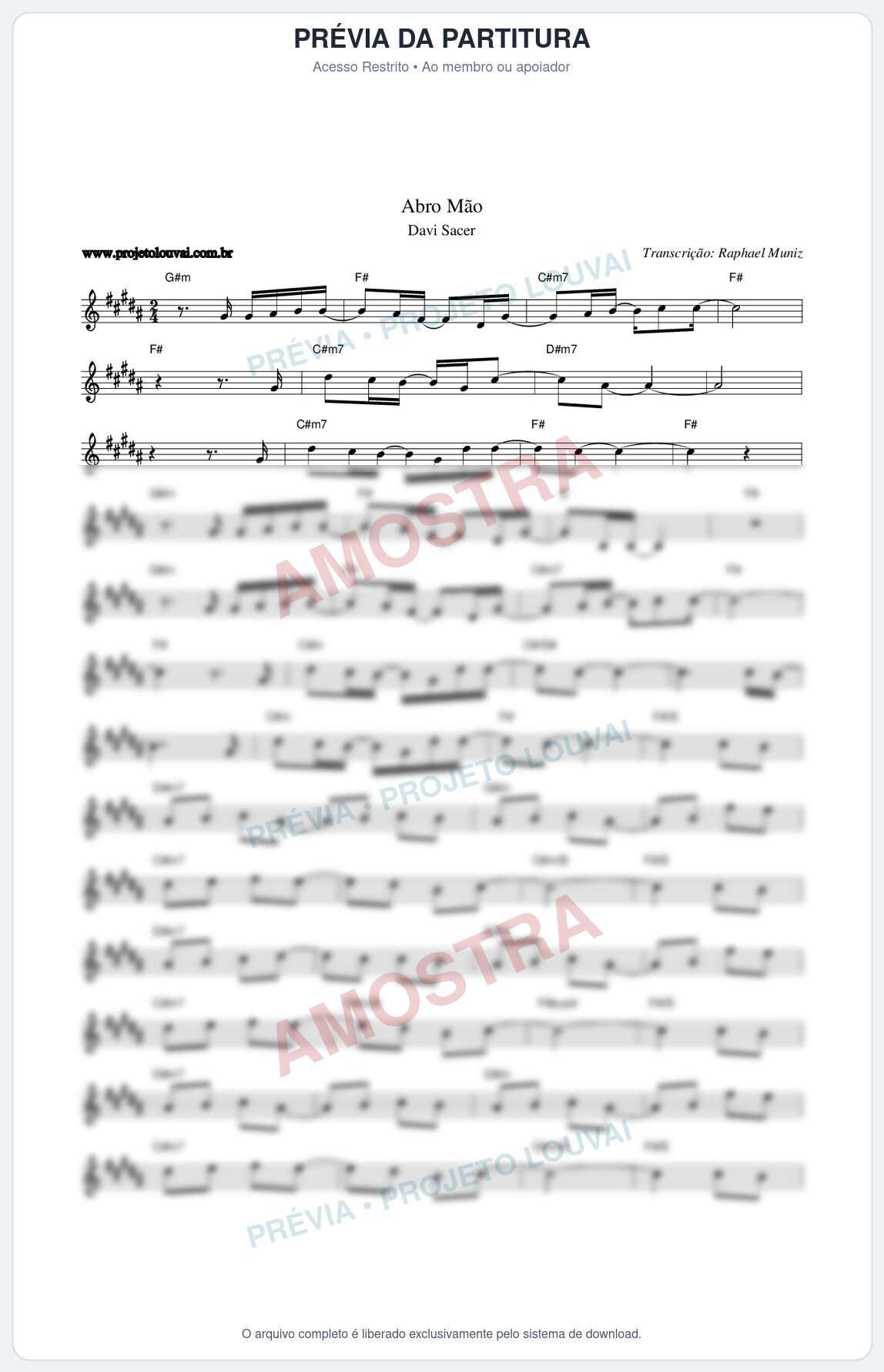 Prévia protegida da primeira página da partitura Partitura da música Abro Mão - Davi Sacer - Tom B