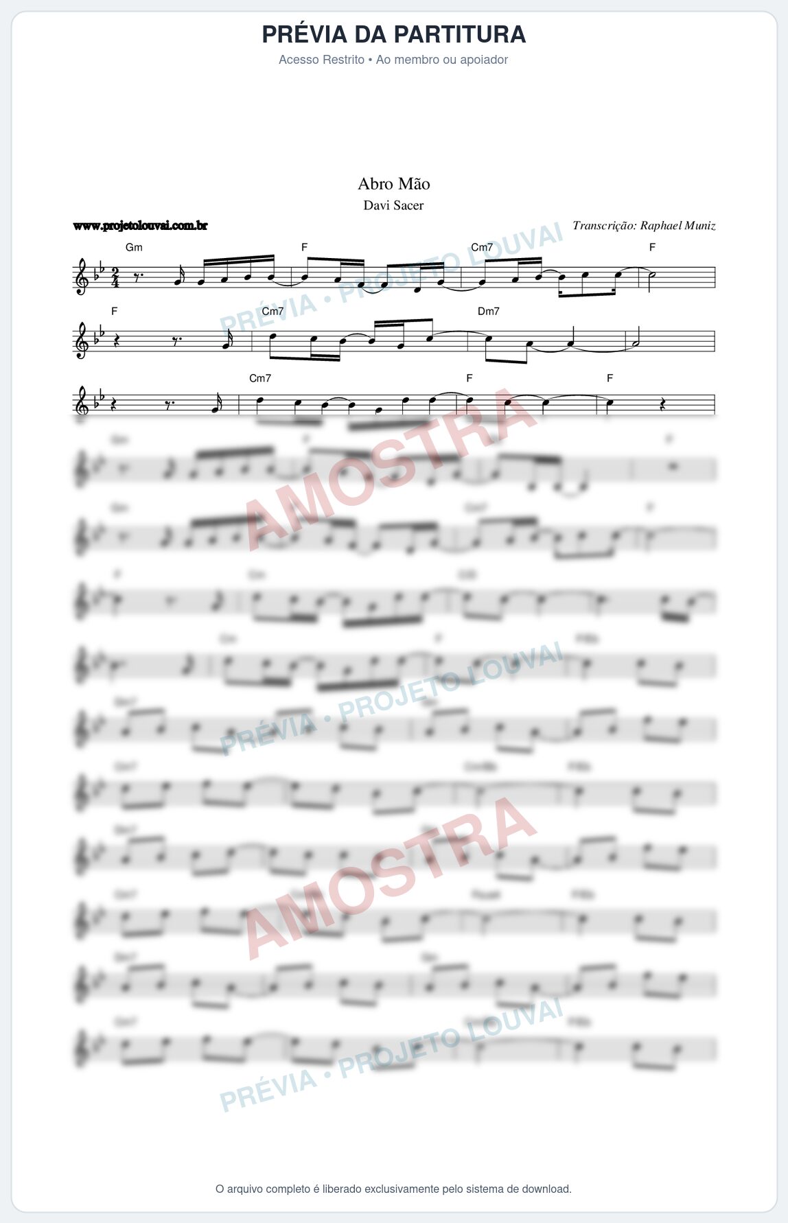 Prévia protegida da primeira página da partitura Partitura da música Abro Mão - Davi Sacer - Tom Bb