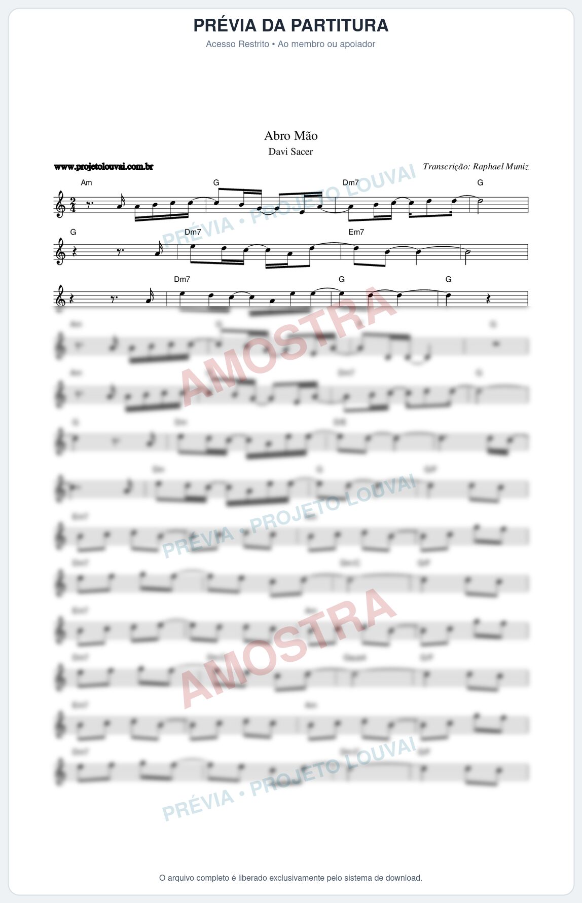 Prévia protegida da primeira página da partitura Partitura da música Abro Mão - Davi Sacer - Tom C