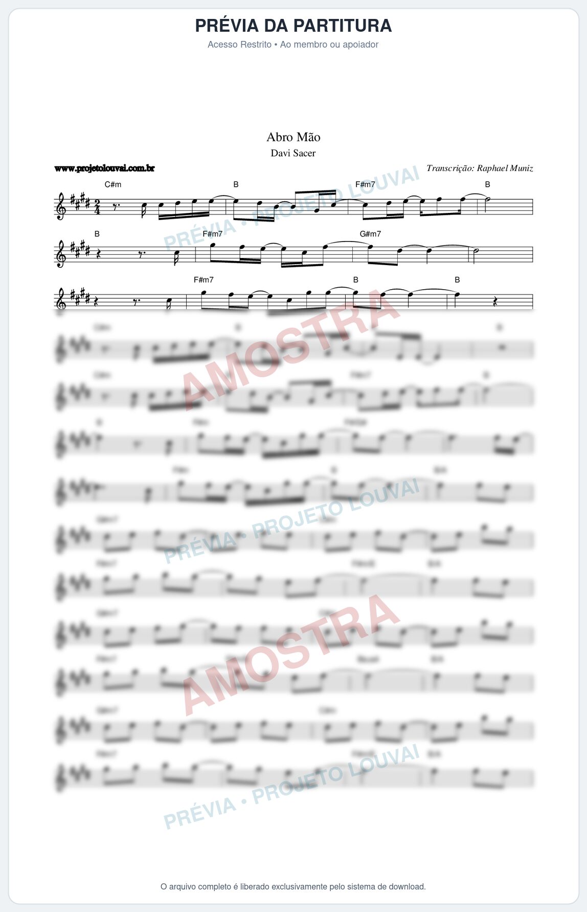 Prévia protegida da primeira página da partitura Partitura da música Abro Mão - Davi Sacer - Tom E