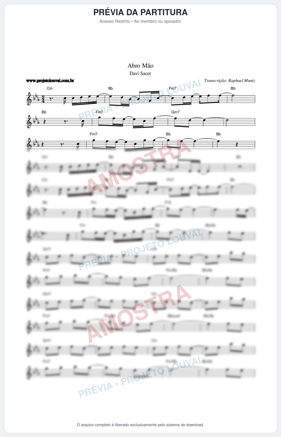 Prévia protegida da primeira página da partitura Partitura da música Abro Mão - Davi Sacer - Tom Eb