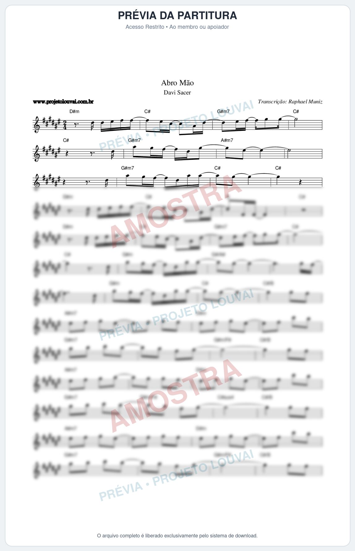 Prévia protegida da primeira página da partitura Partitura da música Abro Mão - Davi Sacer - Tom F#