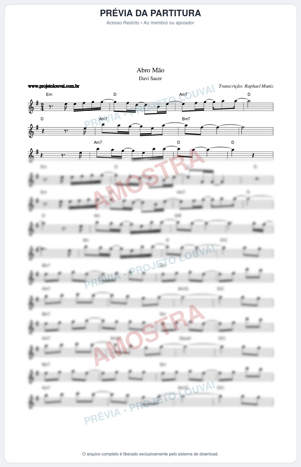 Prévia protegida da primeira página da partitura Partitura da música Abro Mão - Davi Sacer - Tom G