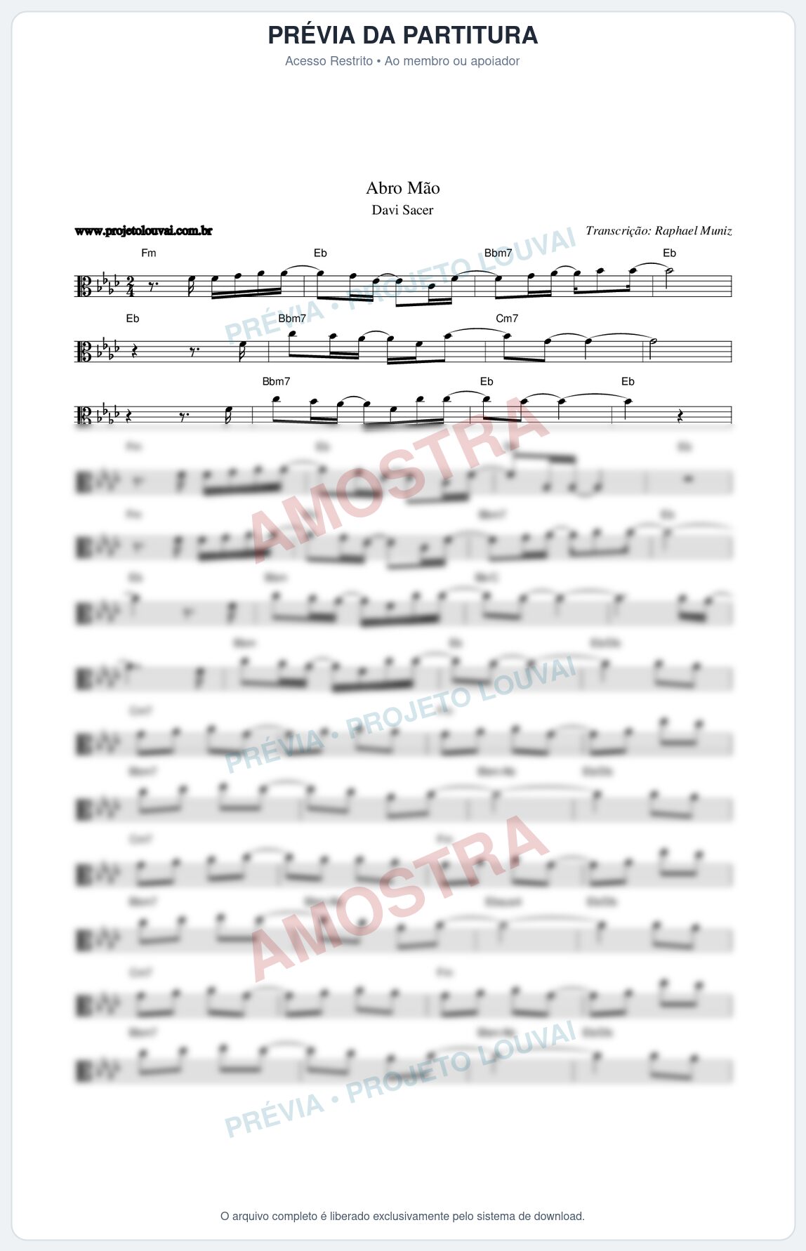 Prévia protegida da primeira página da partitura Partitura da música Abro Mão - Davi Sacer - Tom Ab