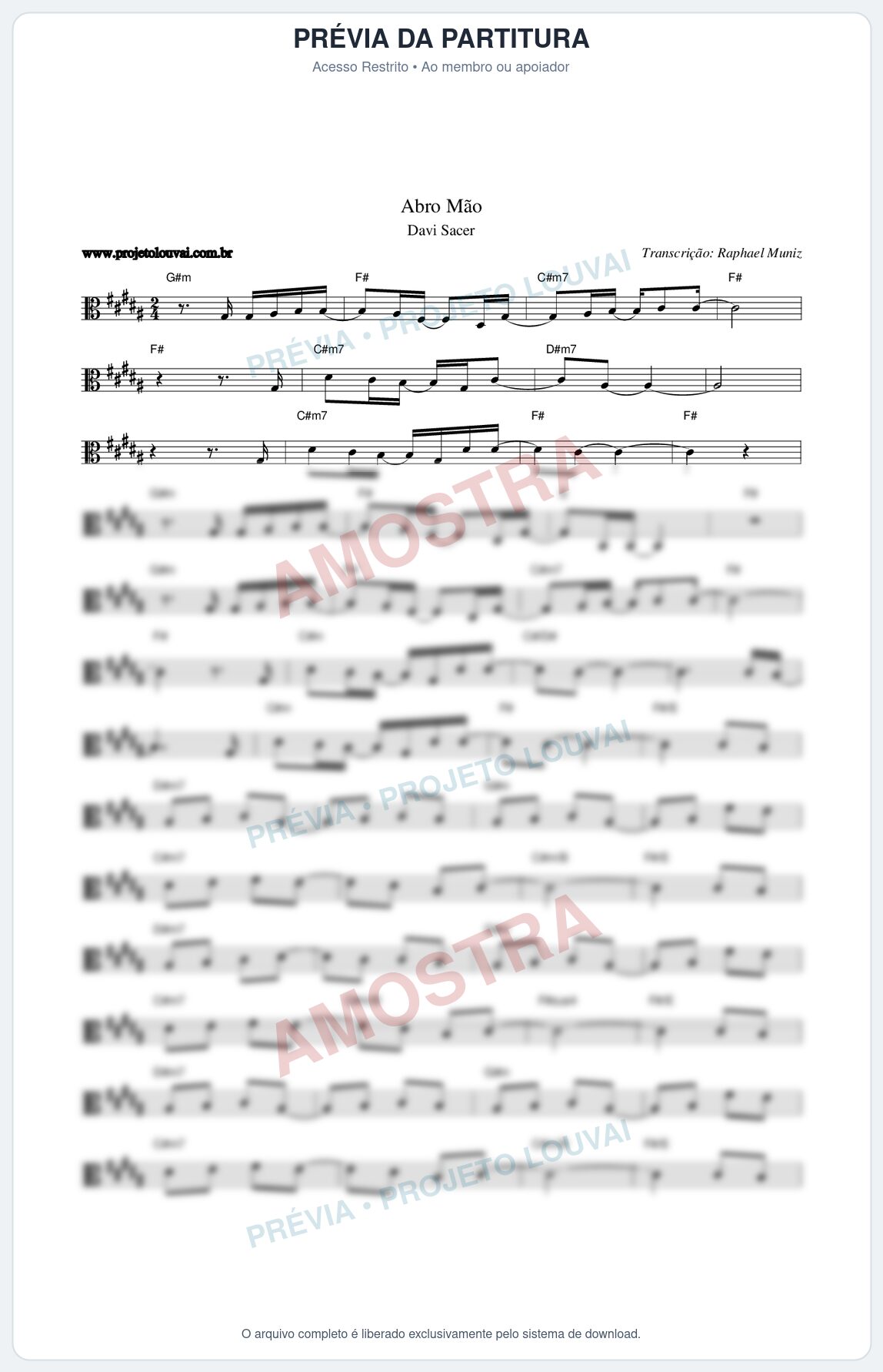 Prévia protegida da primeira página da partitura Partitura da música Abro Mão - Davi Sacer - Tom B