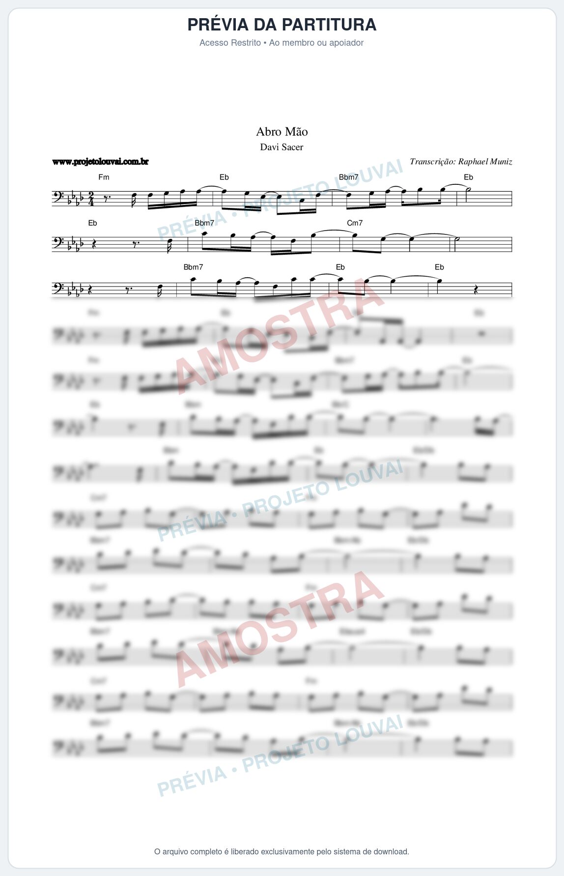 Prévia protegida da primeira página da partitura Partitura da música Abro Mão - Davi Sacer - Tom Ab