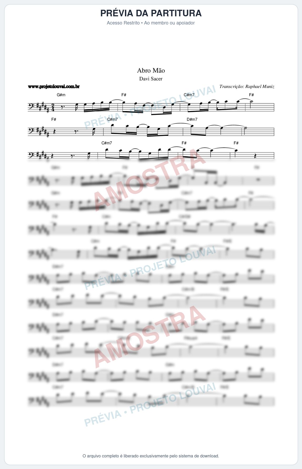 Prévia protegida da primeira página da partitura Partitura da música Abro Mão - Davi Sacer - Tom B