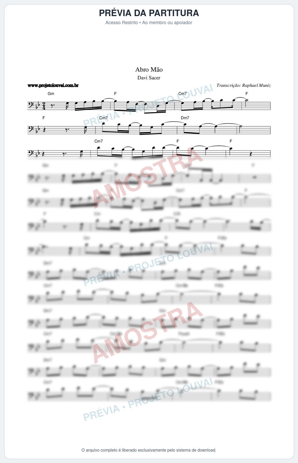 Prévia protegida da primeira página da partitura Partitura da música Abro Mão - Davi Sacer - Tom Bb