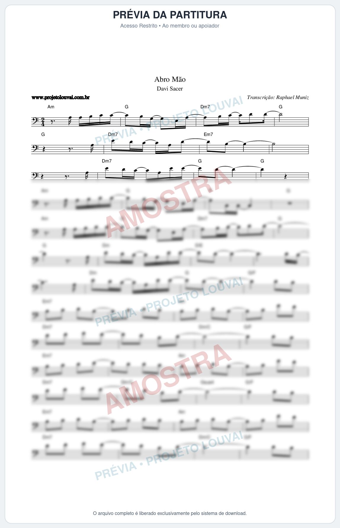 Prévia protegida da primeira página da partitura Partitura da música Abro Mão - Davi Sacer - Tom C