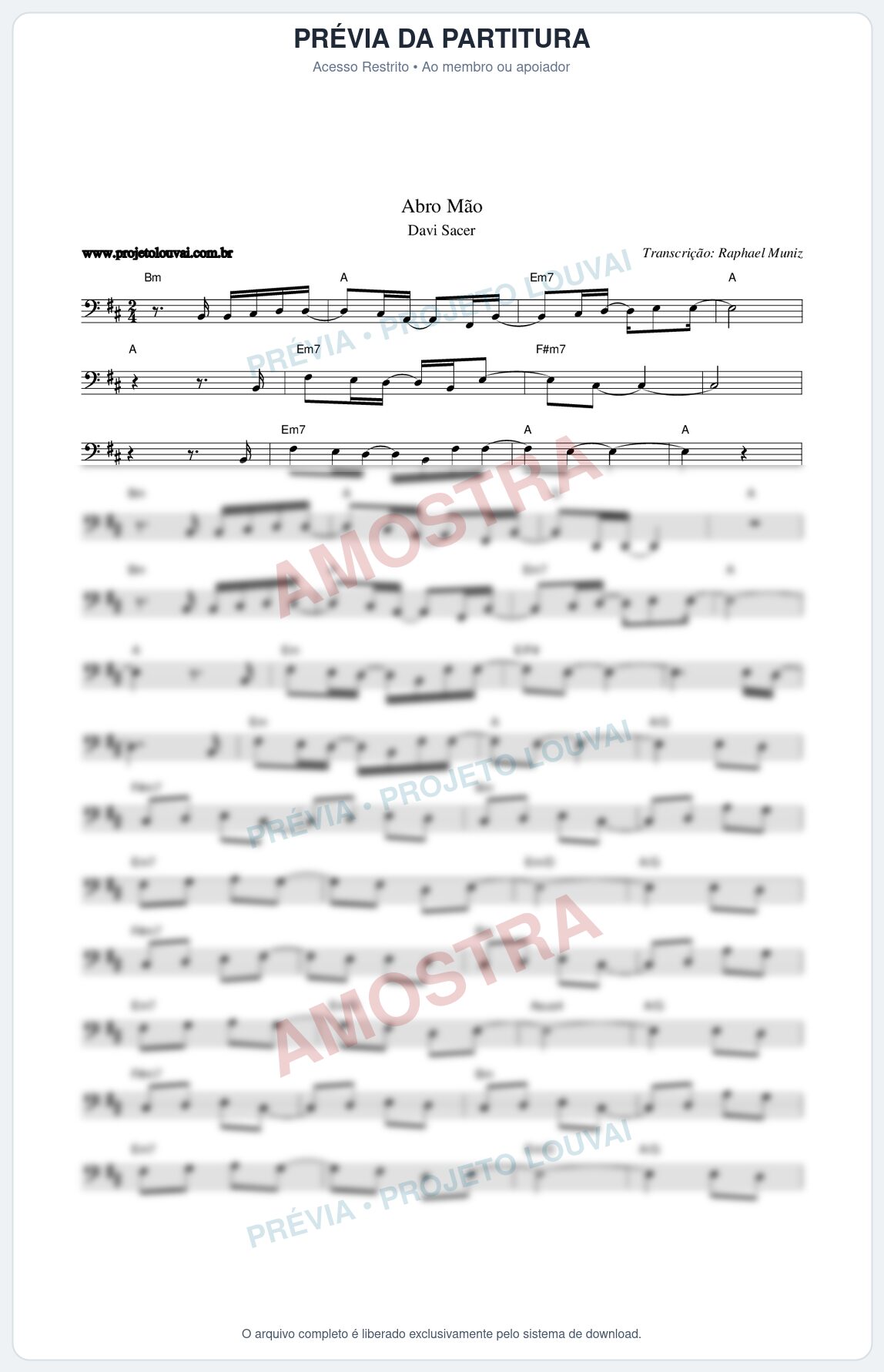 Prévia protegida da primeira página da partitura Partitura da música Abro Mão - Davi Sacer - Tom D