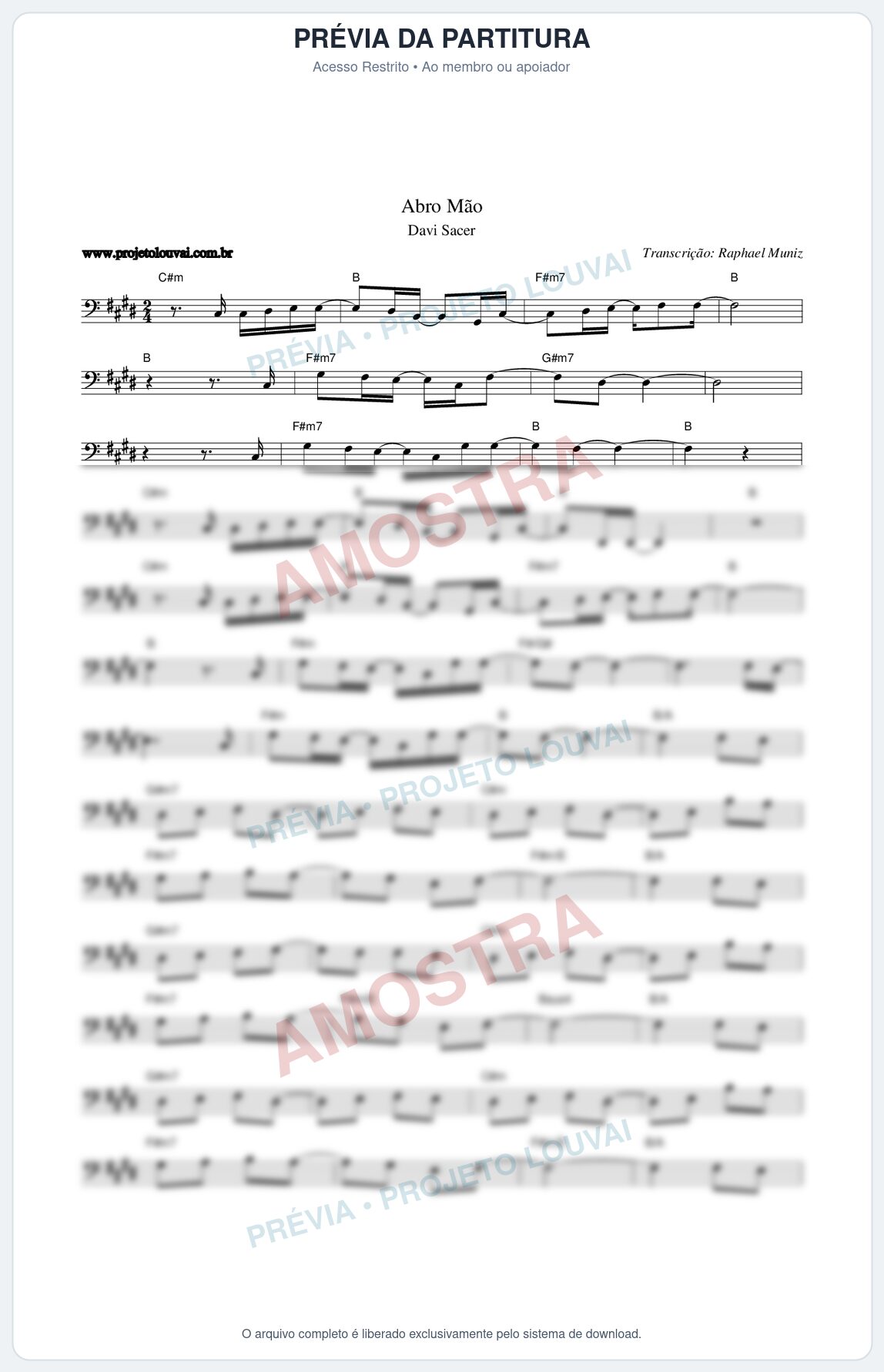 Prévia protegida da primeira página da partitura Partitura da música Abro Mão - Davi Sacer - Tom E