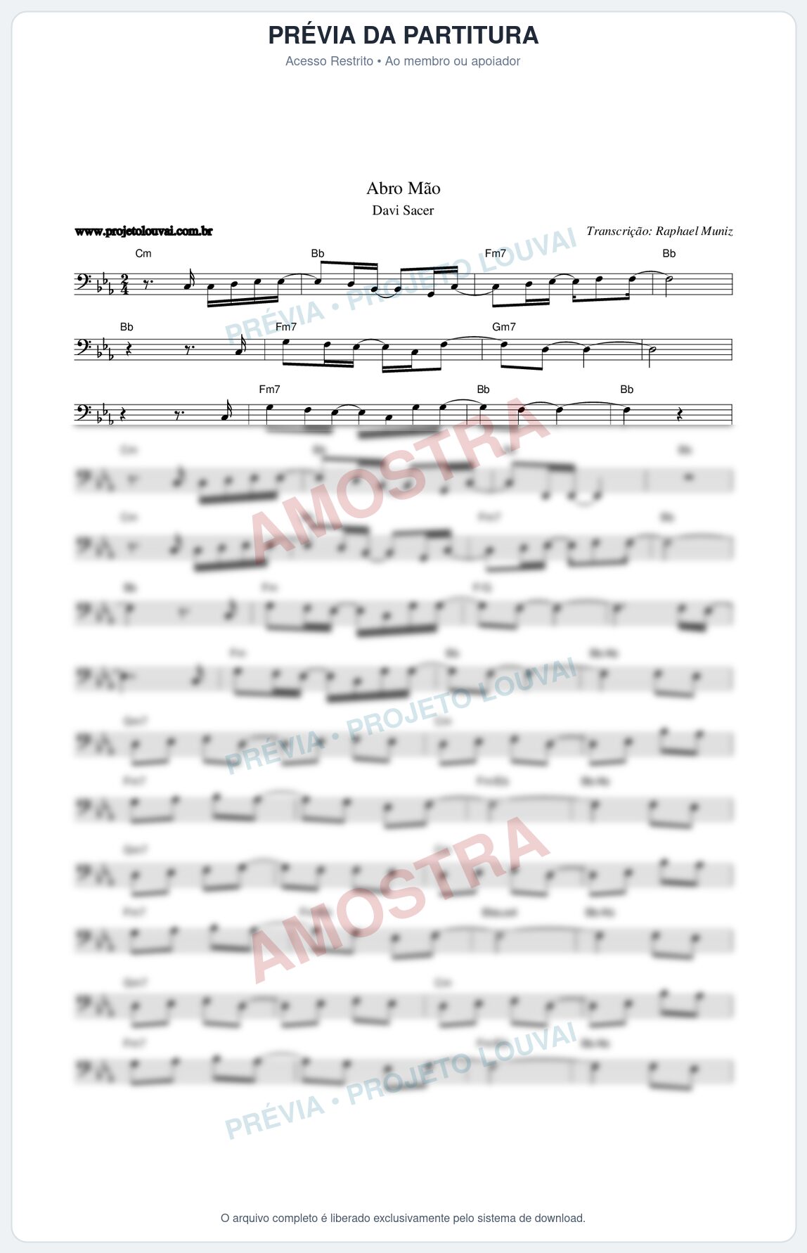 Prévia protegida da primeira página da partitura Partitura da música Abro Mão - Davi Sacer - Tom Eb