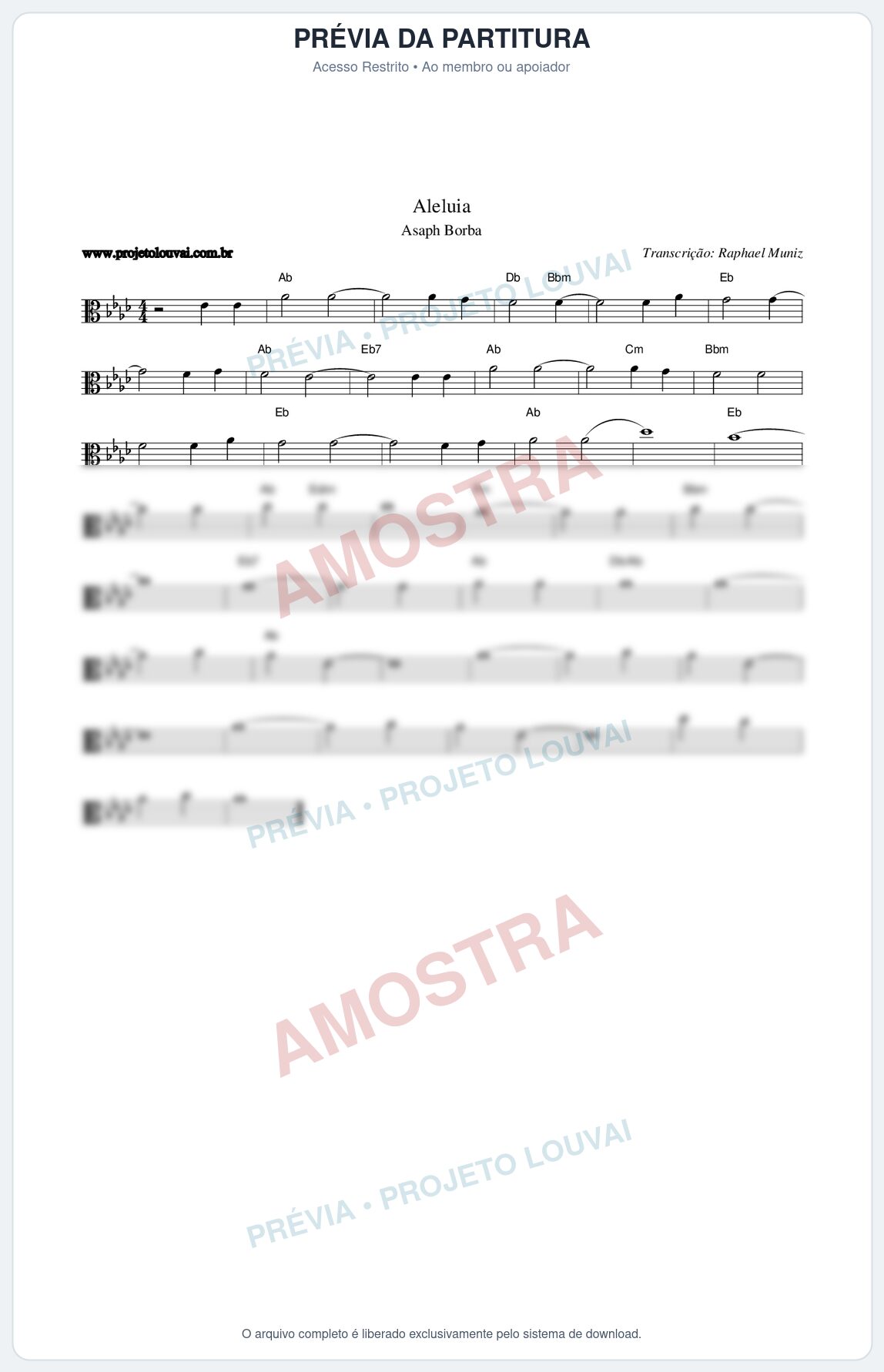 Prévia protegida da primeira página da partitura Partitura da música Aleluia - Asaph Borba - Tom Ab