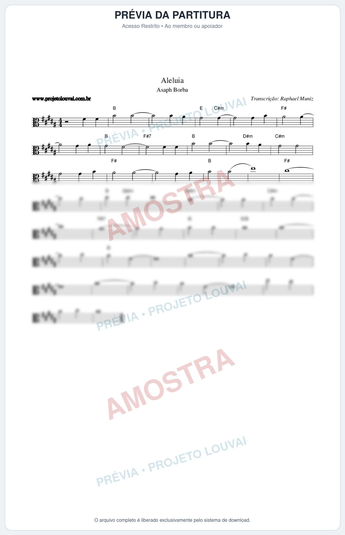 Prévia protegida da primeira página da partitura Partitura da música Aleluia - Asaph Borba - Tom B