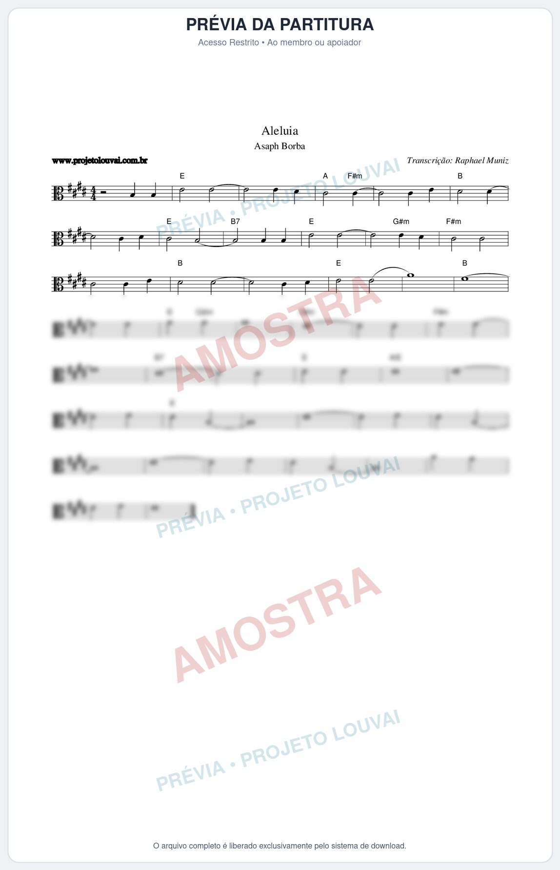 Prévia protegida da primeira página da partitura Partitura da música Aleluia - Asaph Borba - Tom E