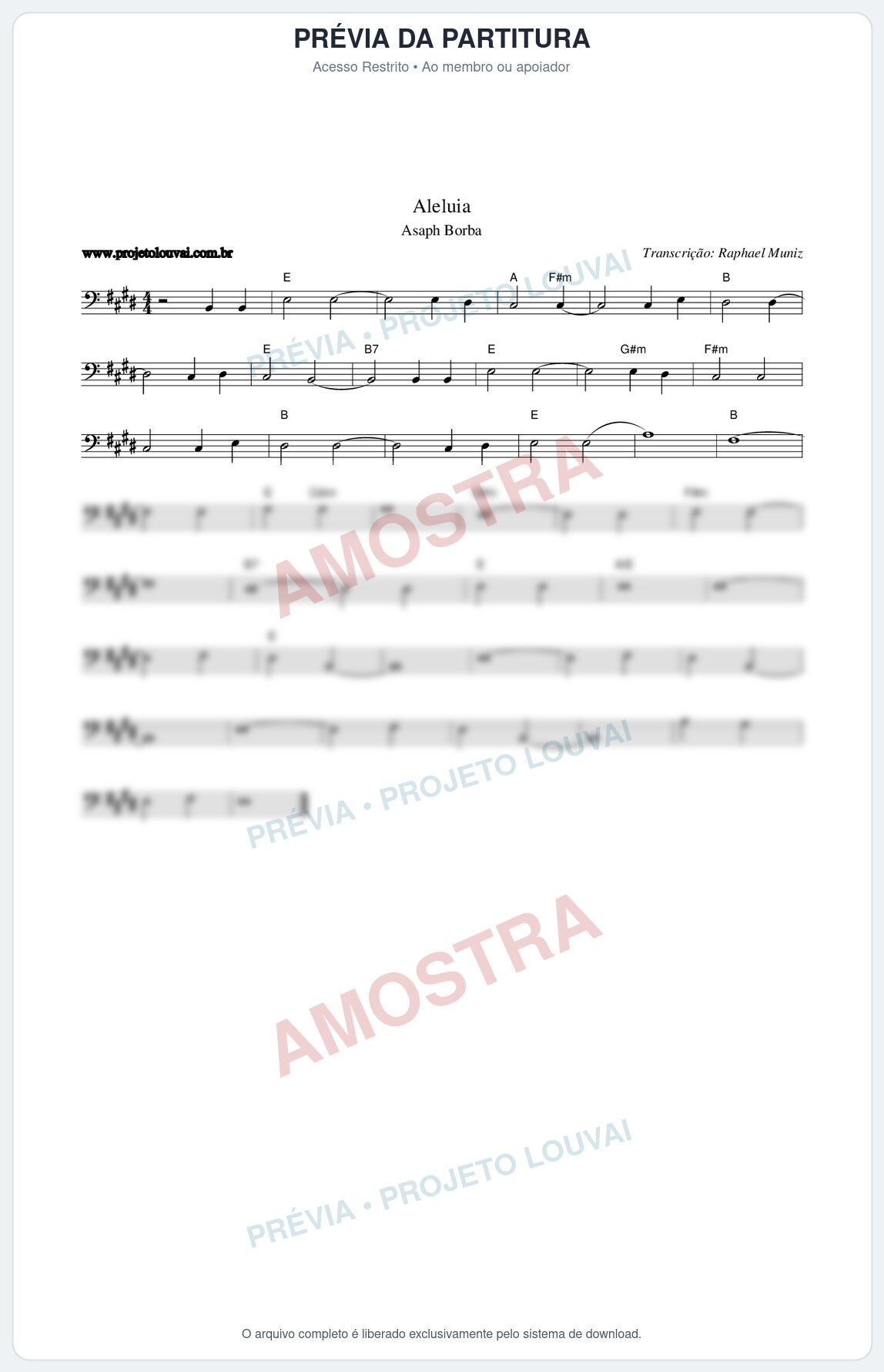 Prévia protegida da primeira página da partitura Partitura da música Aleluia - Asaph Borba - Tom E