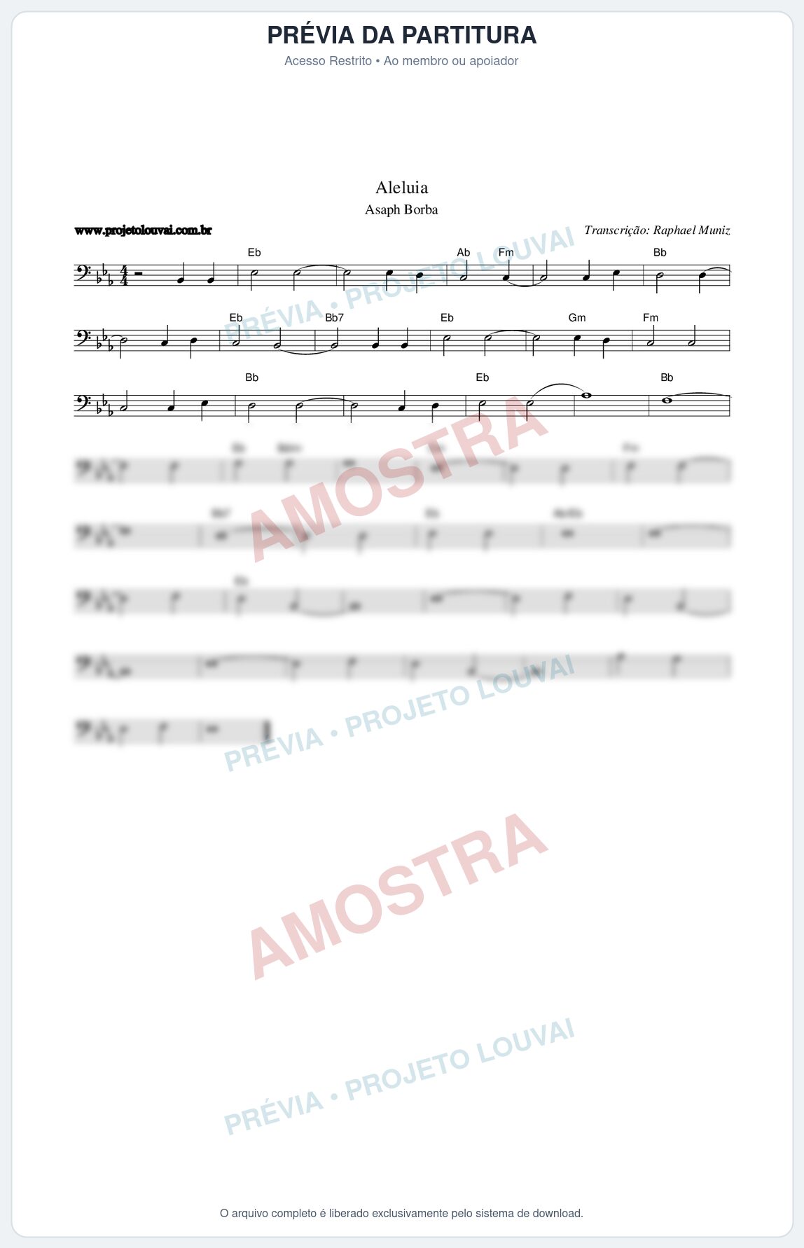 Prévia protegida da primeira página da partitura Partitura da música Aleluia - Asaph Borba - Tom Eb