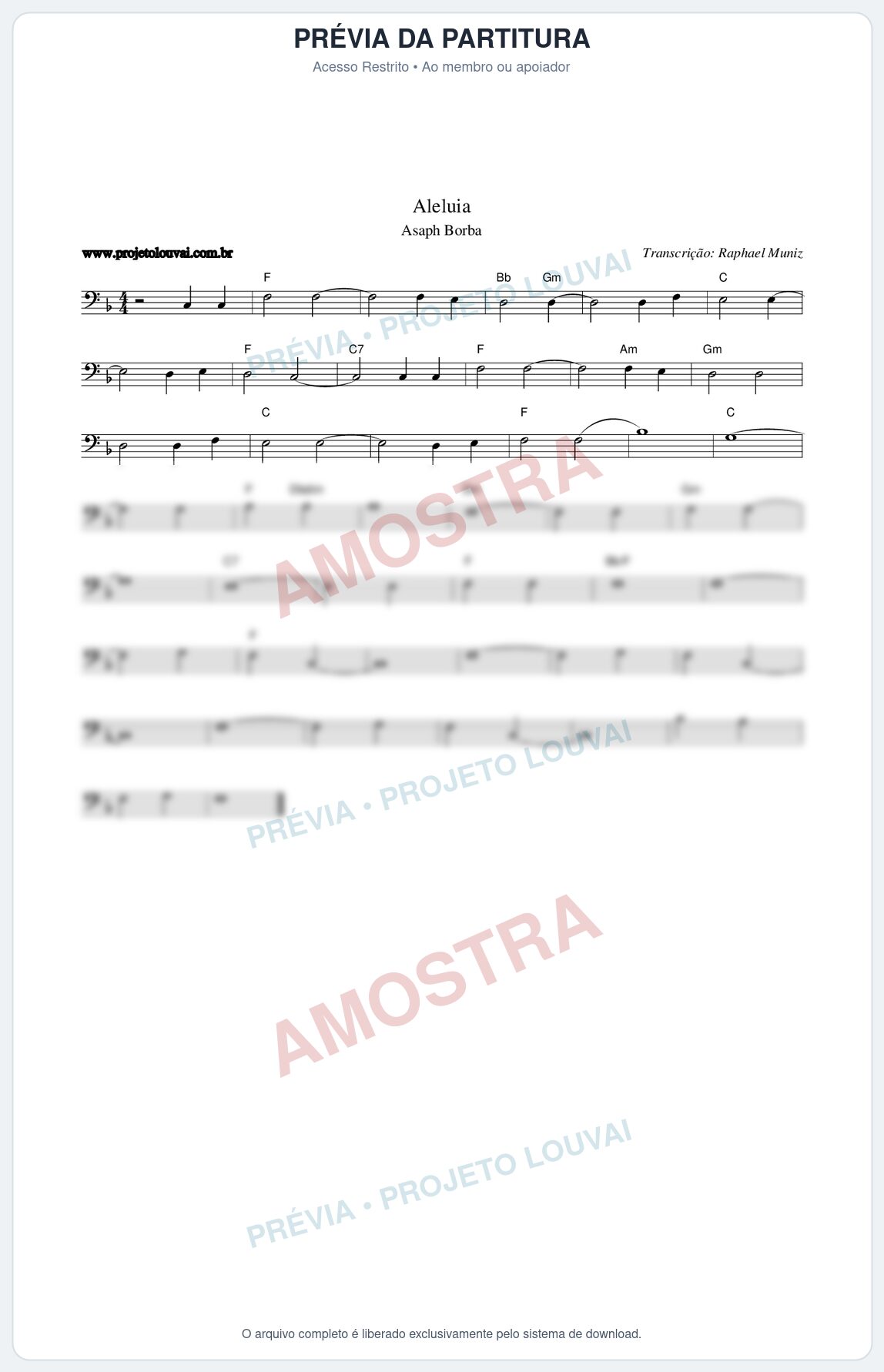 Prévia protegida da primeira página da partitura Partitura da música Aleluia - Asaph Borba - Tom F