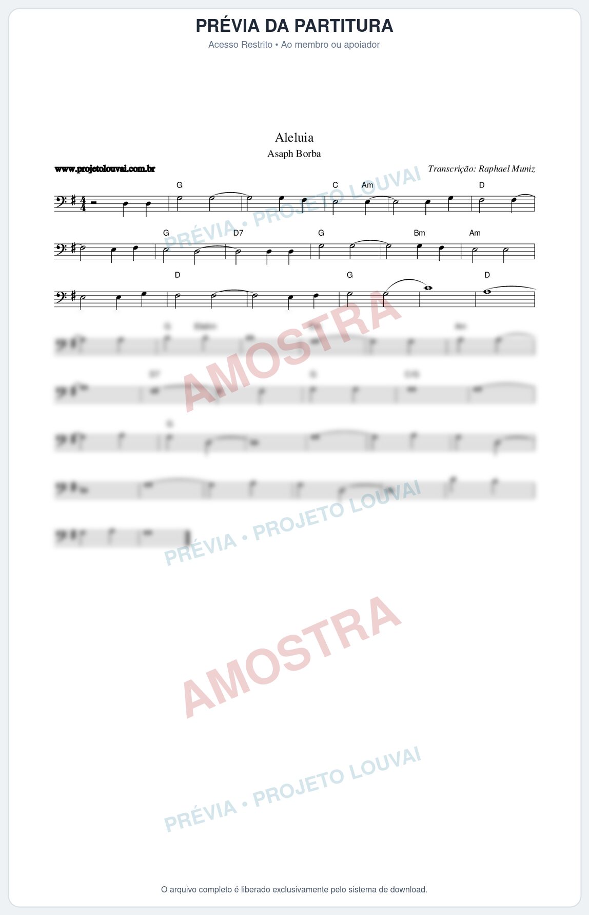 Prévia protegida da primeira página da partitura Partitura da música Aleluia - Asaph Borba - Tom G
