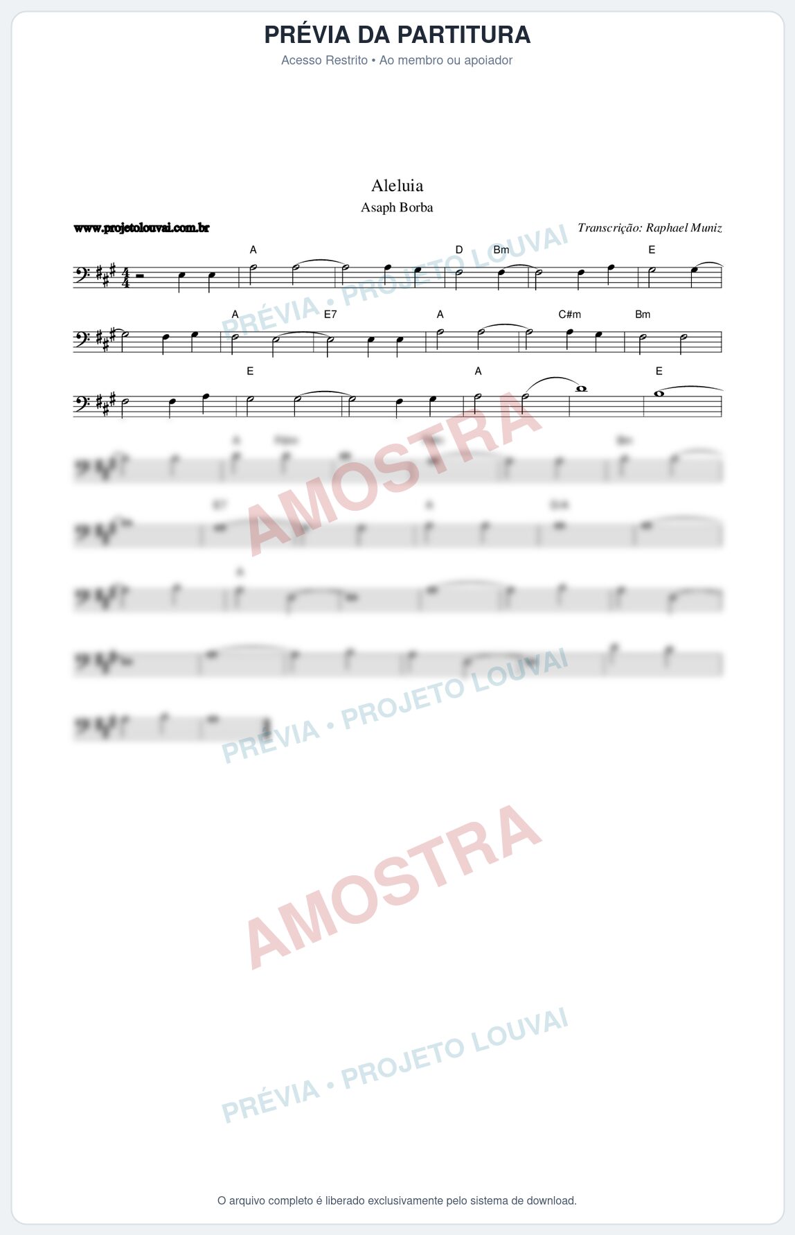 Prévia protegida da primeira página da partitura Partitura da música Aleluia - Asaph Borba - Tom A