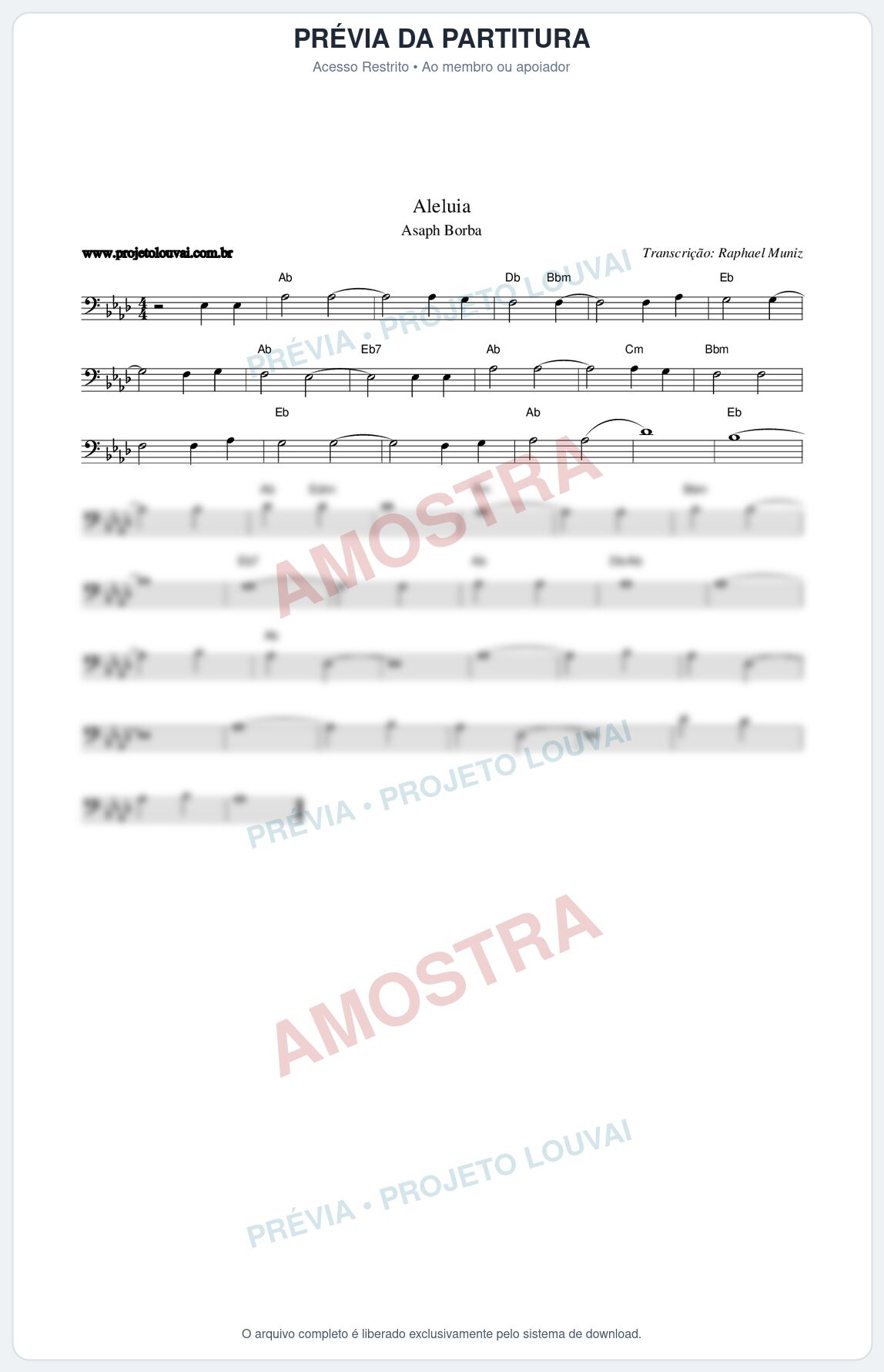 Prévia protegida da primeira página da partitura Partitura da música Aleluia - Asaph Borba - Tom Ab