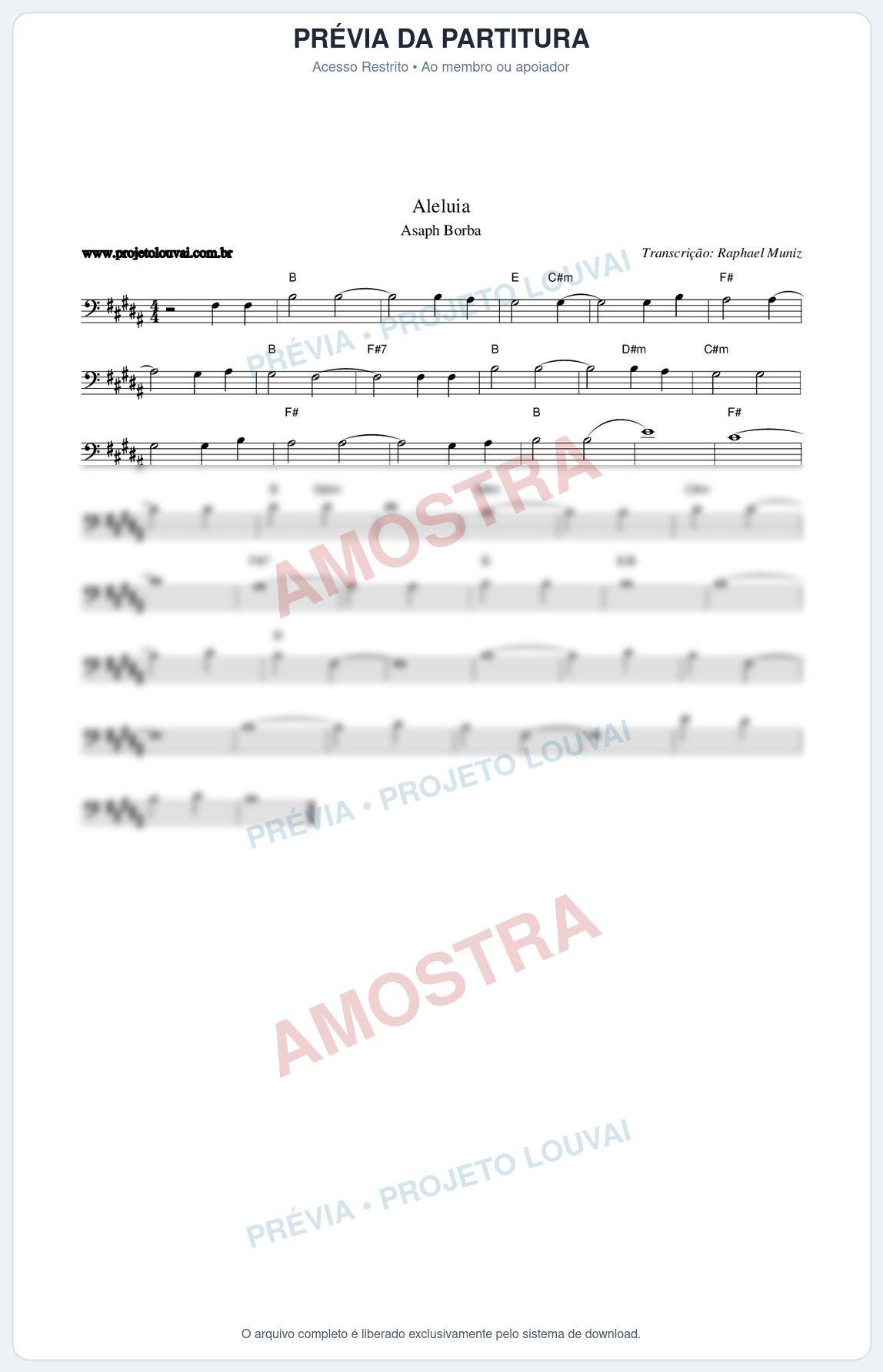 Prévia protegida da primeira página da partitura Partitura da música Aleluia - Asaph Borba - Tom B