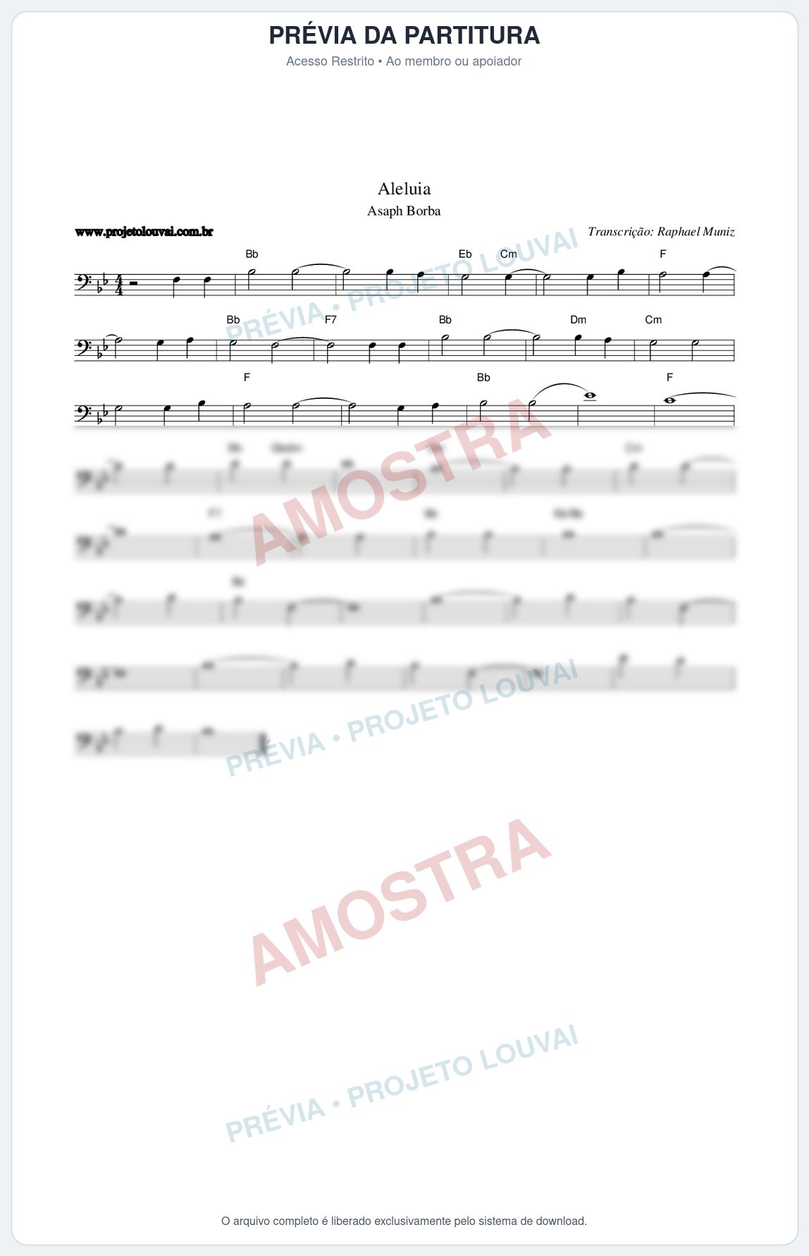 Prévia protegida da primeira página da partitura Partitura da música Aleluia - Asaph Borba - Tom Bb