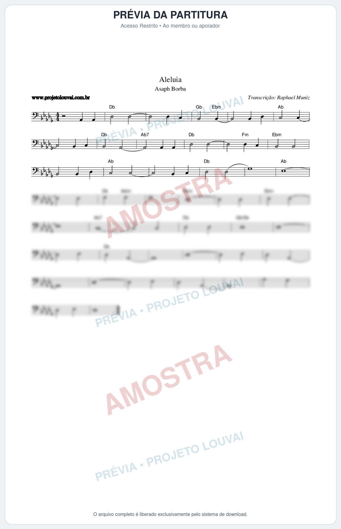 Prévia protegida da primeira página da partitura Partitura da música Aleluia - Asaph Borba - Tom Db