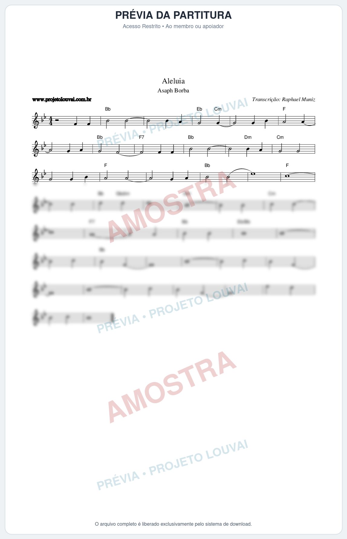Prévia protegida da primeira página da partitura Partitura da música Aleluia - Asaph Borba - Tom Bb