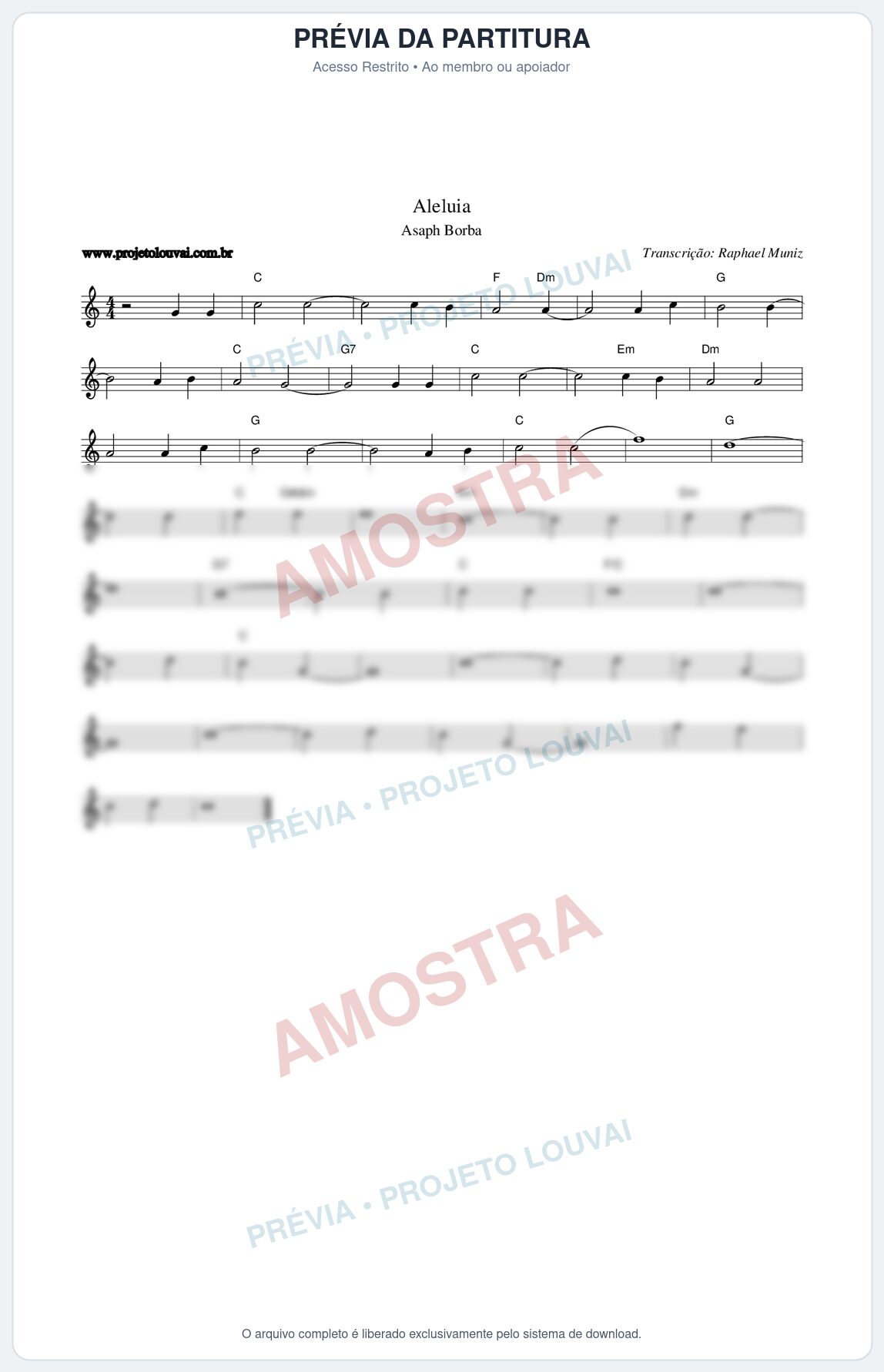 Prévia protegida da primeira página da partitura Partitura da música Aleluia - Asaph Borba - Tom C