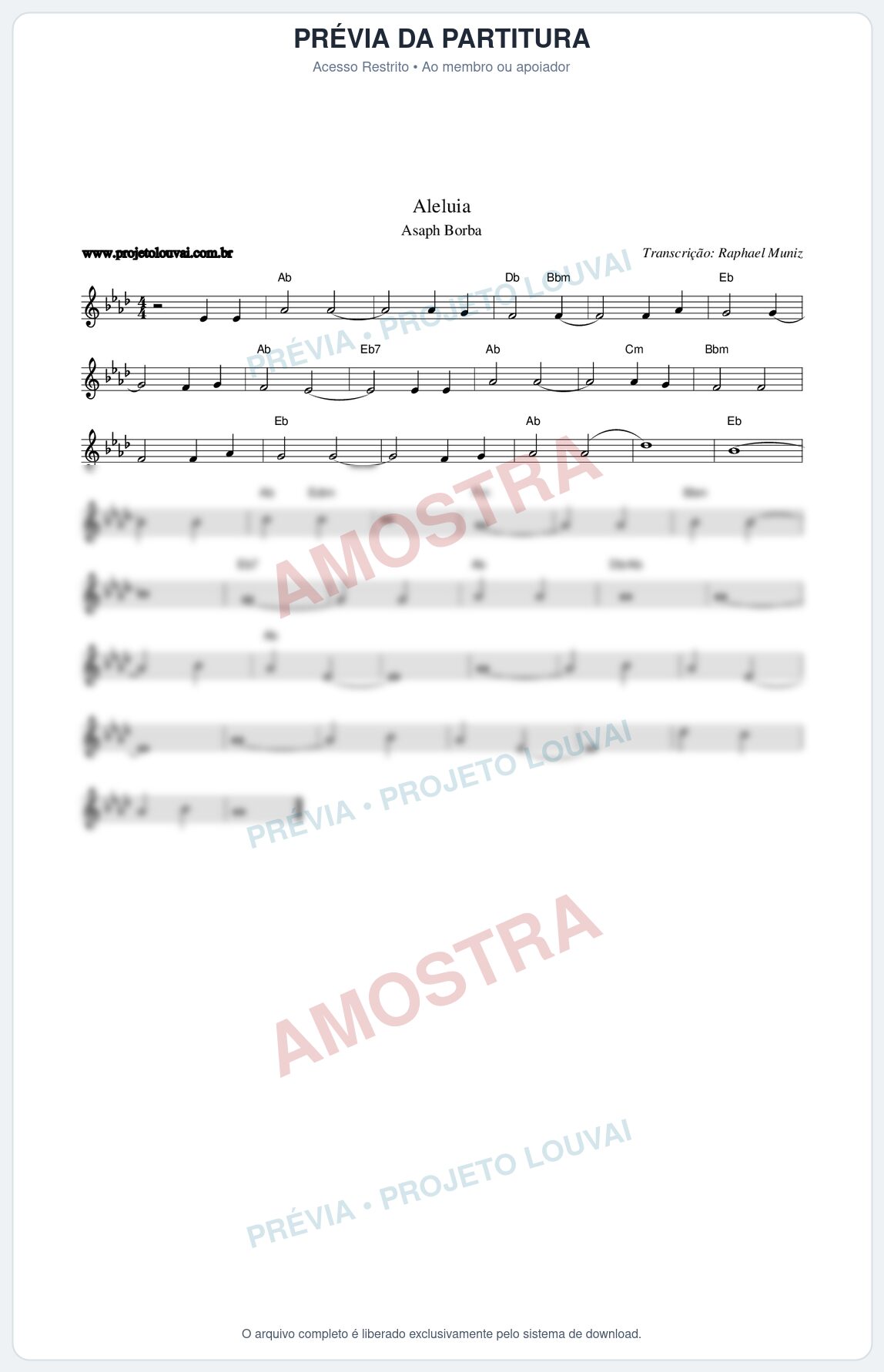 Prévia protegida da primeira página da partitura Partitura da música Aleluia - Asaph Borba - Tom Ab