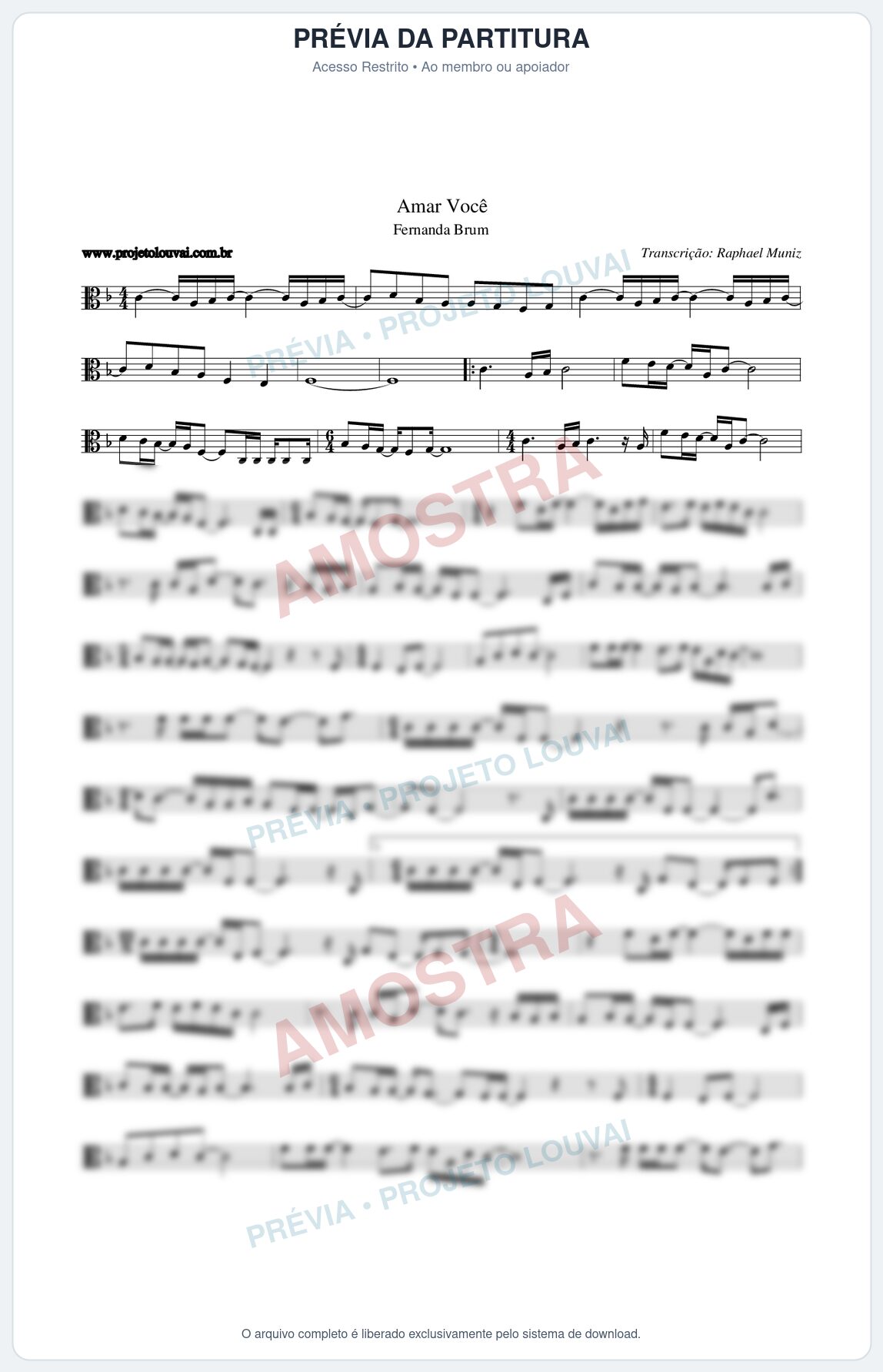 Prévia protegida da primeira página da partitura Partitura da música Amar Você - Fernanda Brum - Tom F